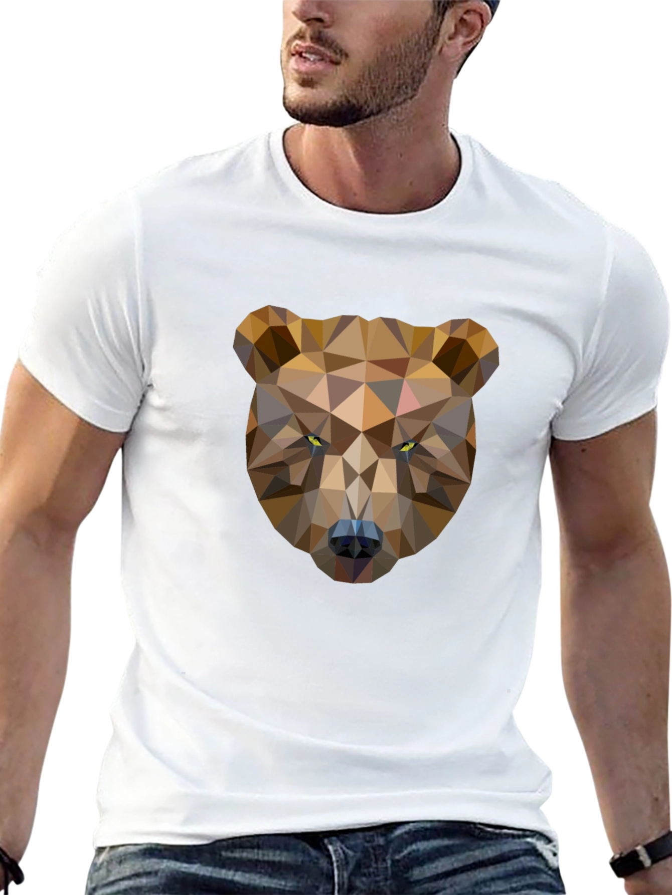 Black Geometric Bear Graphic Tee - Black Cotton T-Shirt view 13