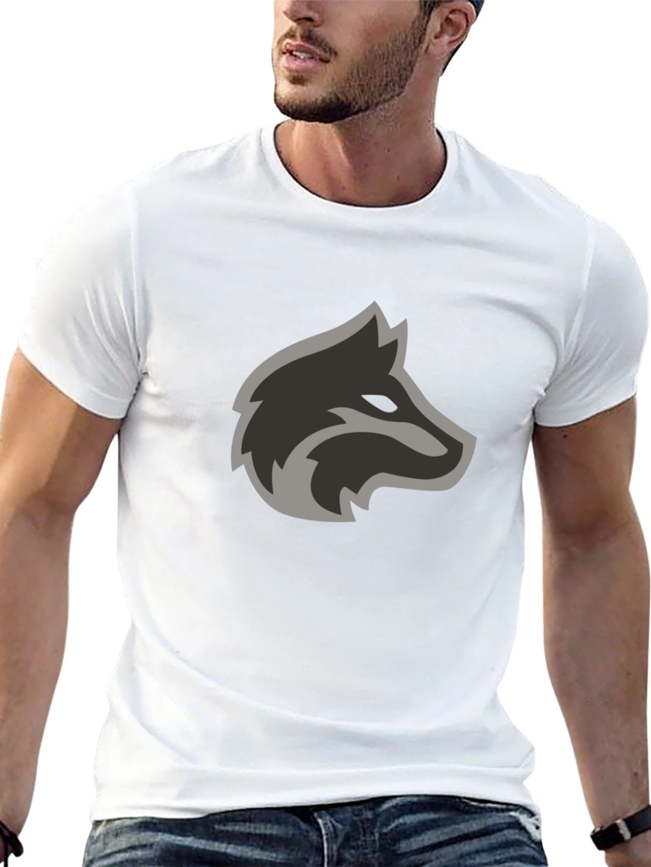 Black Stylish Black T-Shirt with Wolf Head Design view 13
