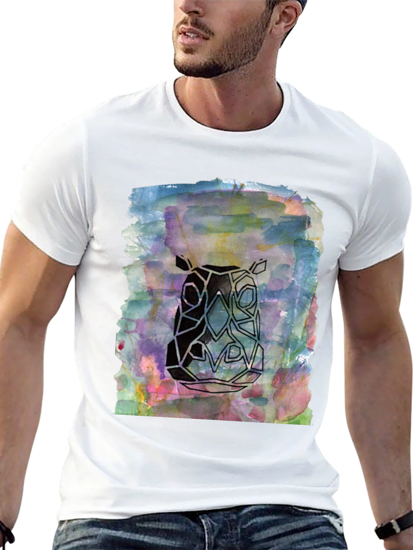 Black Abstract Rhino Graphic Tee - Men's Black T-Shirt view 13