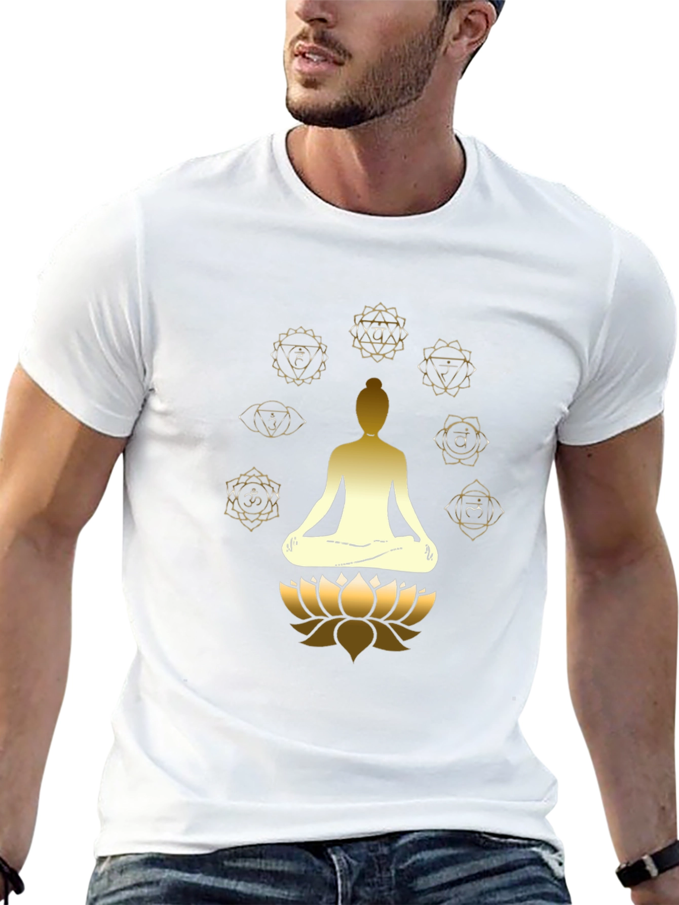 Black Men's Black Chakra Meditation Graphic T-Shirt view 13