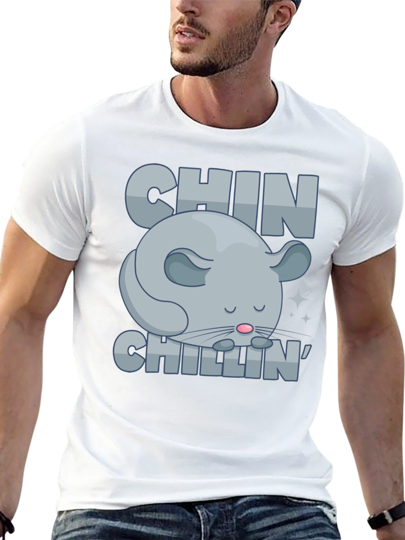 Black Chin Chillin' T-Shirt, Funny Chinchilla Graphic Tee view 13