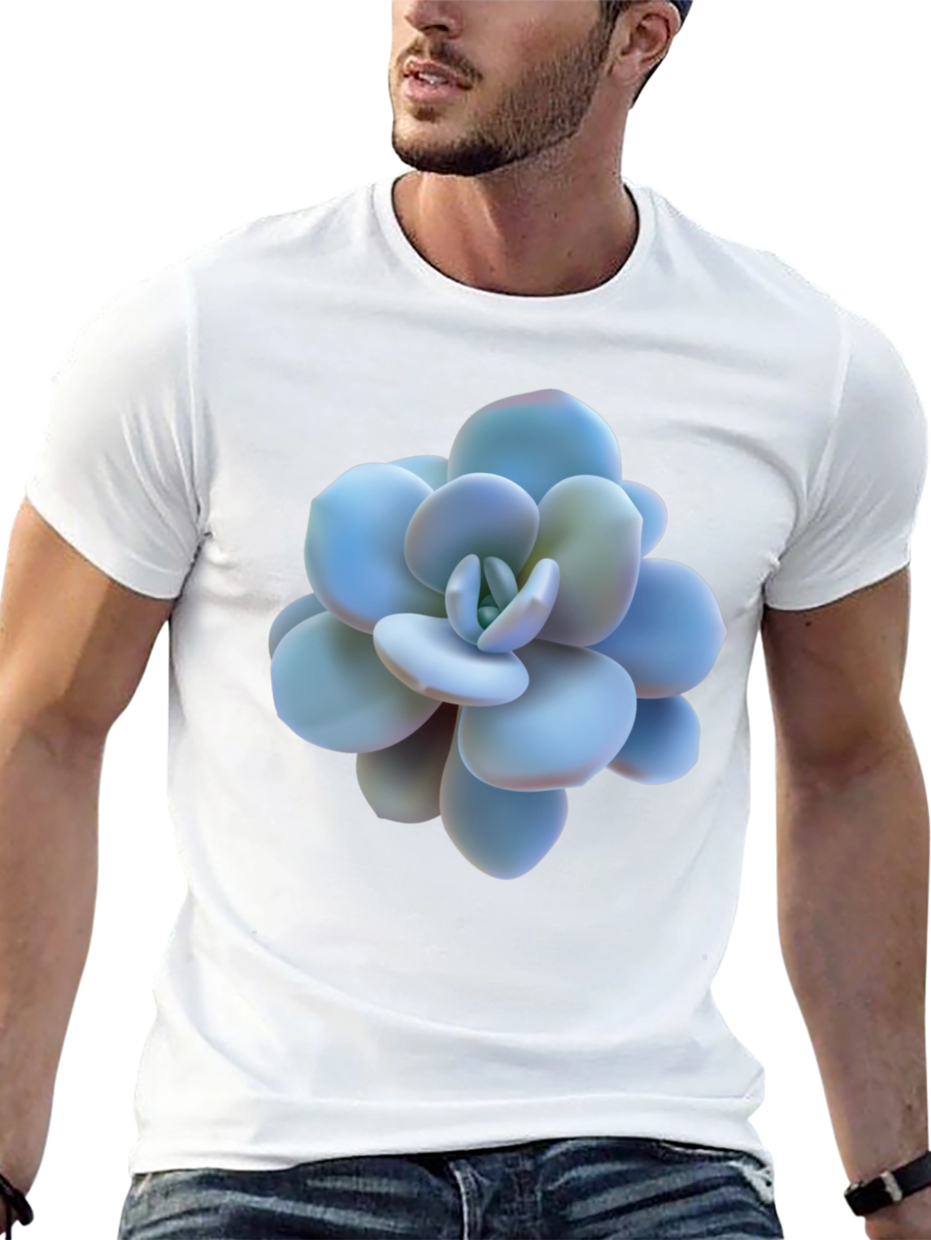 Succulent Print Black T-Shirt - 13