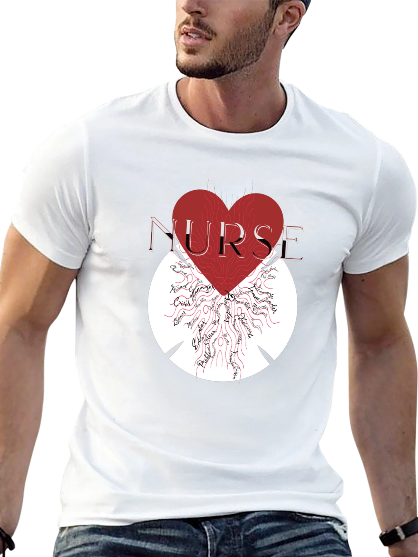 Black Nurse Heart Graphic T-Shirt - Unisex view 13
