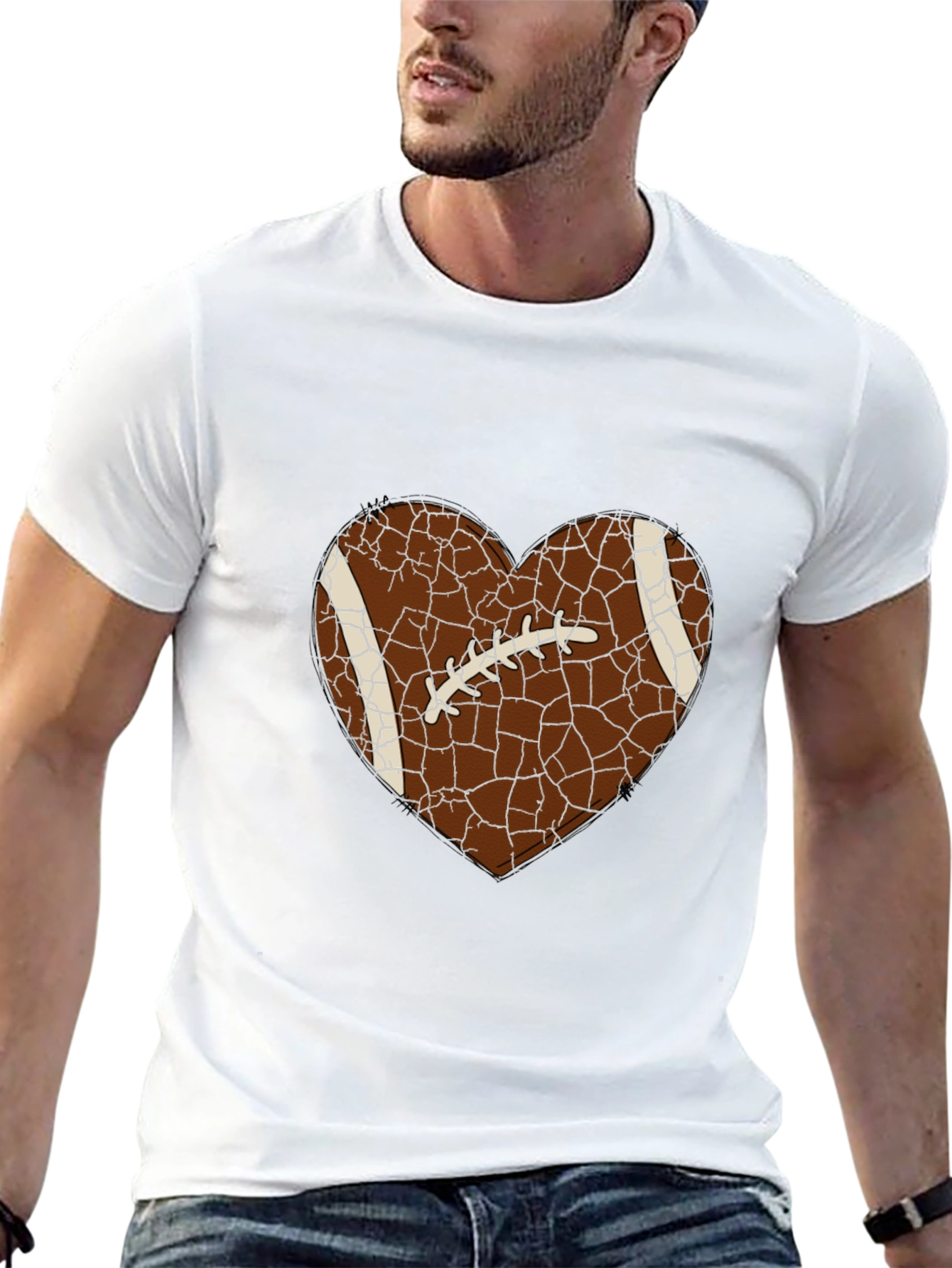 Black Football Heart Graphic Tee - Sporty Casual Shirt view 13