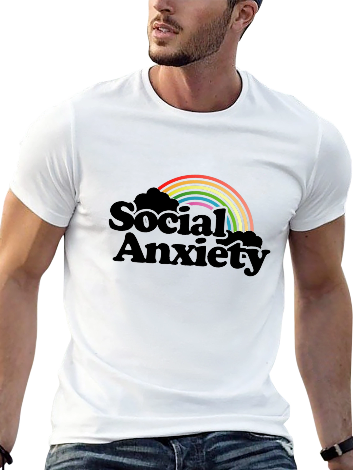 Black Social Anxiety Rainbow Graphic T-Shirt - Black view 13