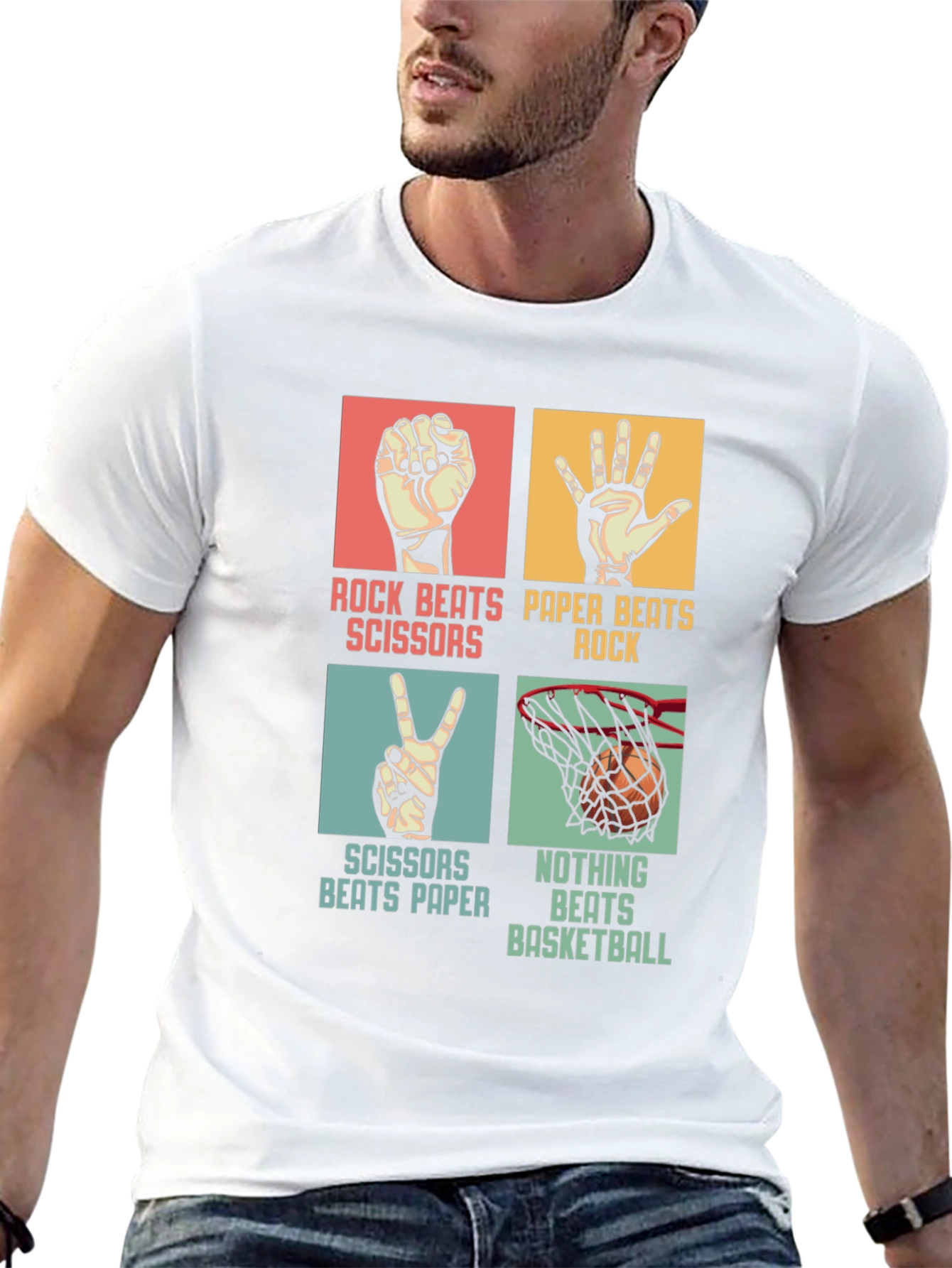 Black Rock Paper Scissors Basketball Black T-Shirt view 13
