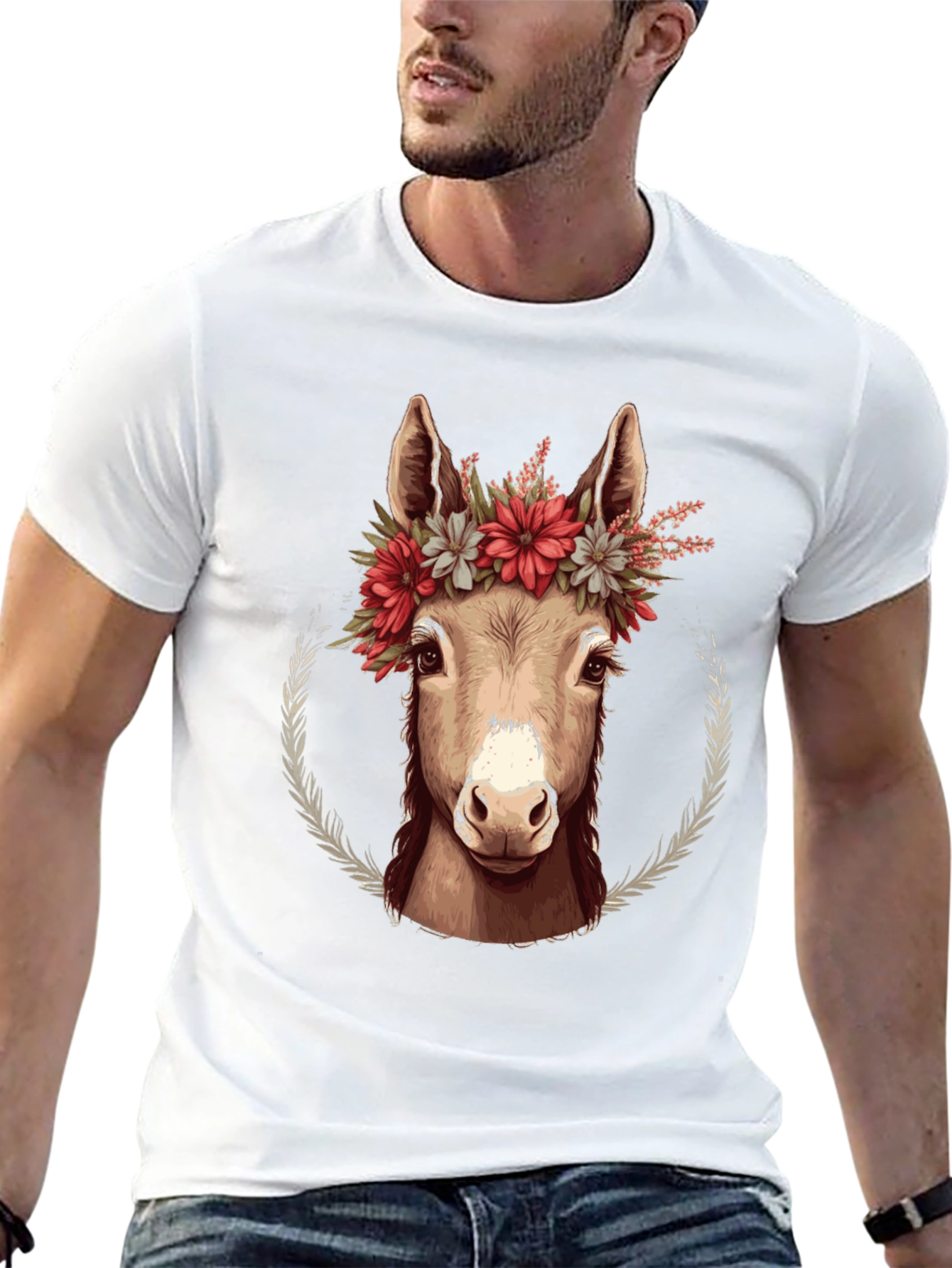 Black Donkey Floral Wreath Graphic Tee - Cute Animal Lover Shirt view 13