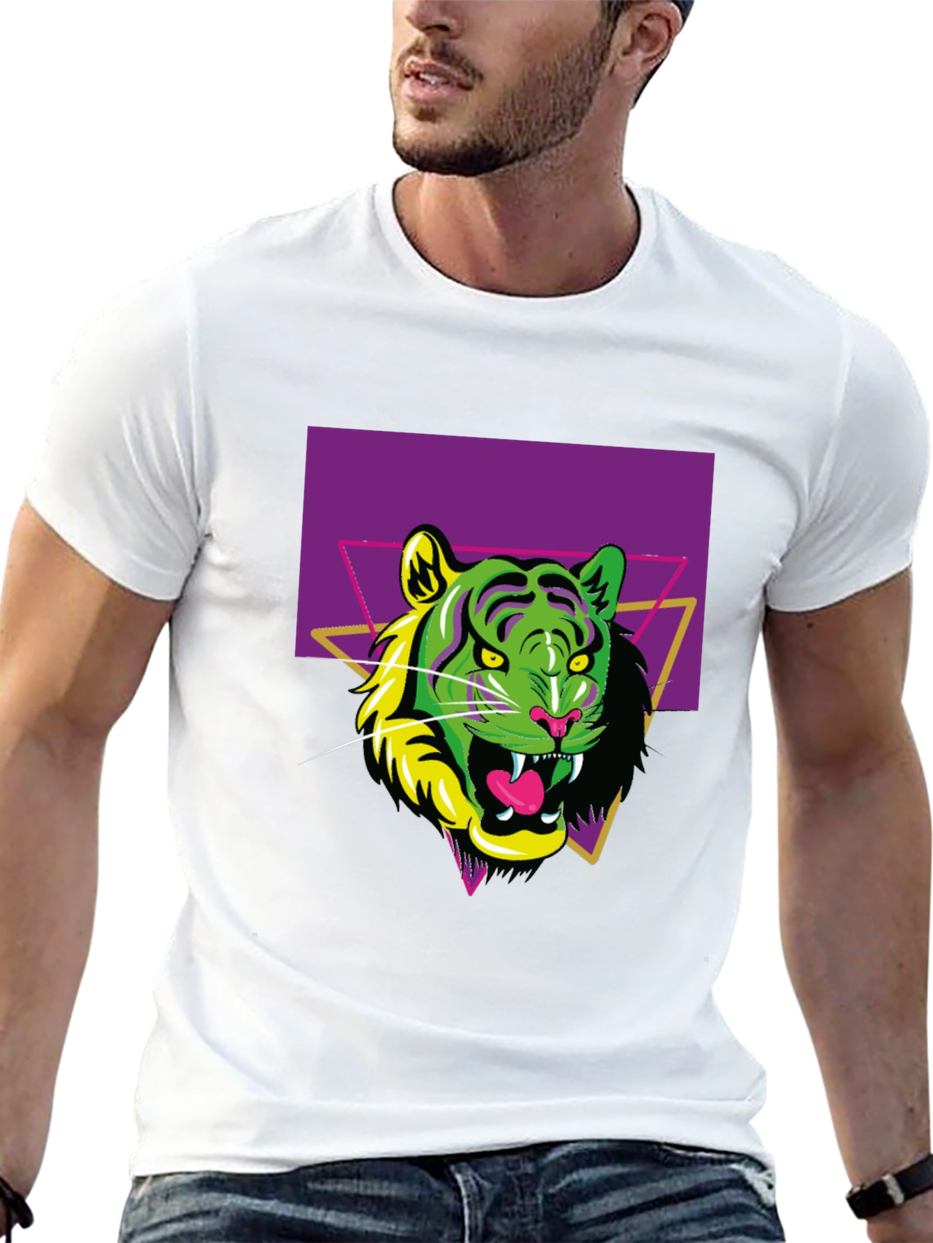 Black Retro Tiger Graphic Tee - Men's Black T-Shirt view 13