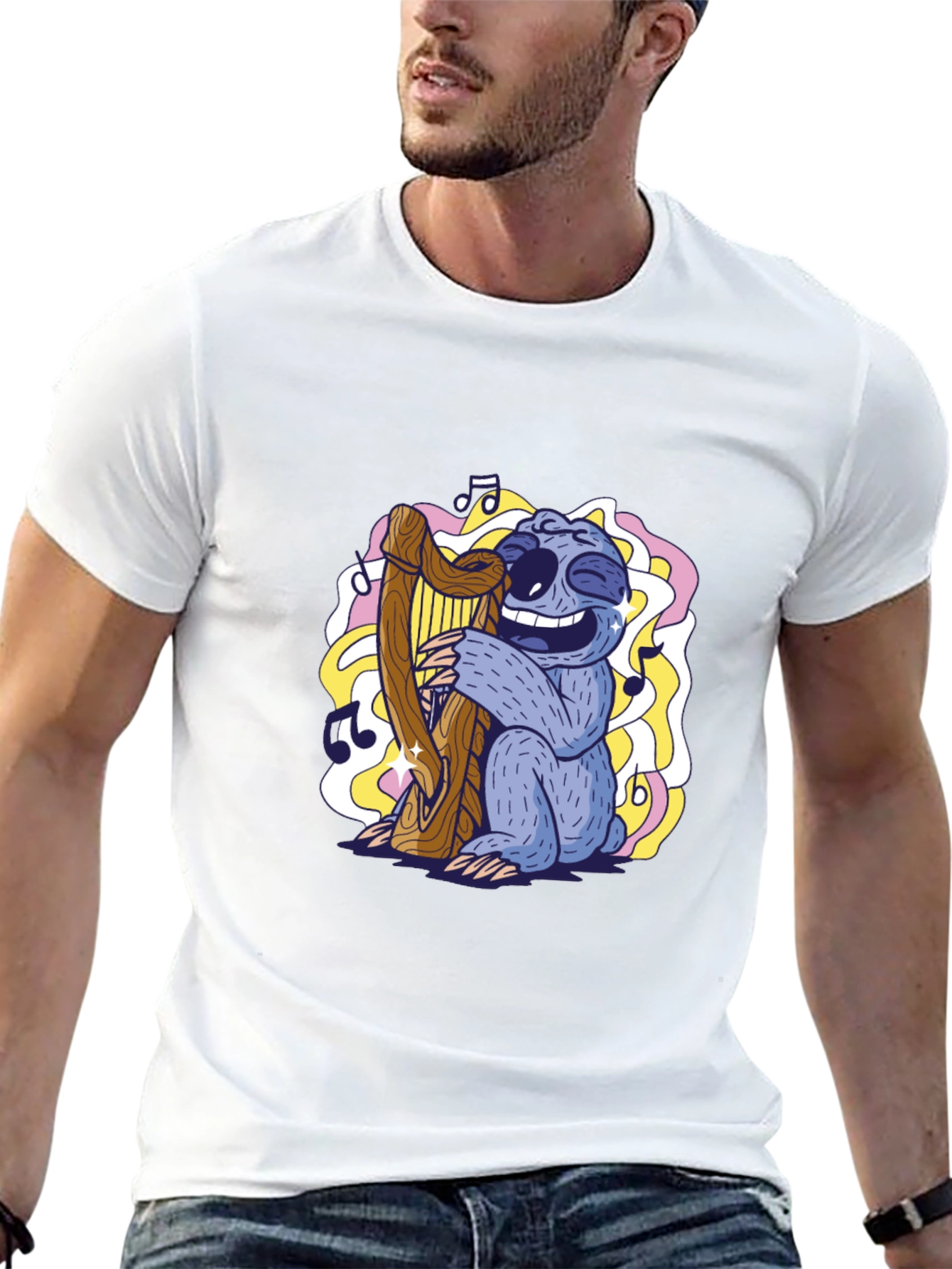 Black Sloth Harpist Graphic Tee - Fun Music Lover's Shirt view 13