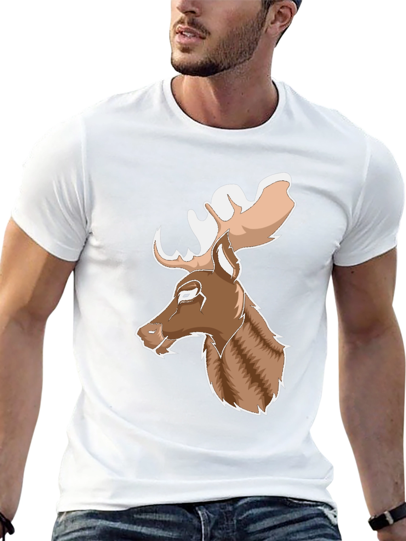 Black Moose Graphic Print T-Shirt - Black, Casual view 13