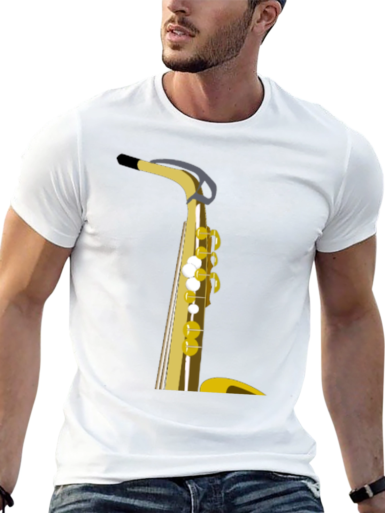 Black Saxophone Graphic Tee - Black Cotton Casual Wear view 13