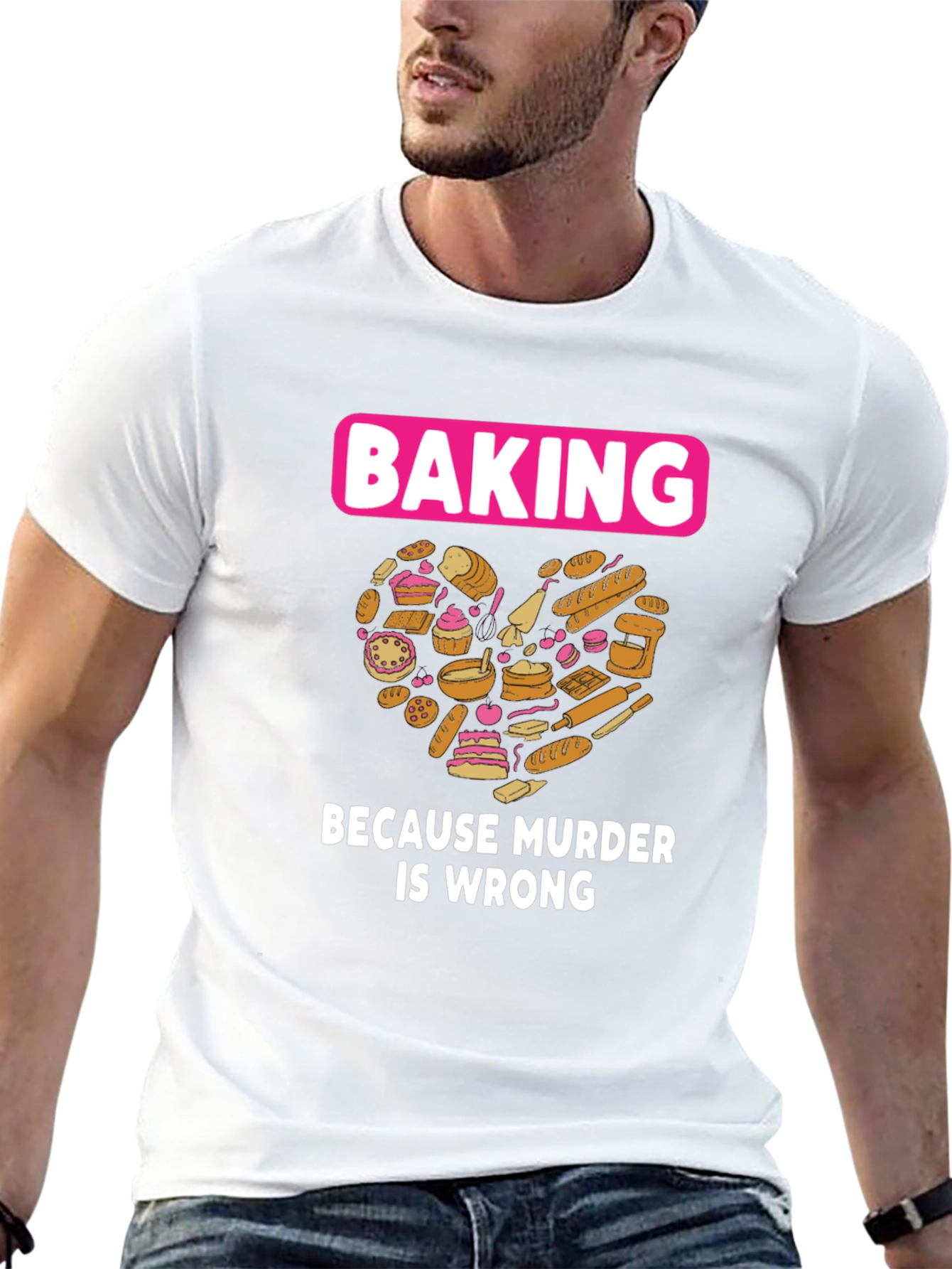 Black Baking Because Murder Is Wrong Graphic T-Shirt view 13