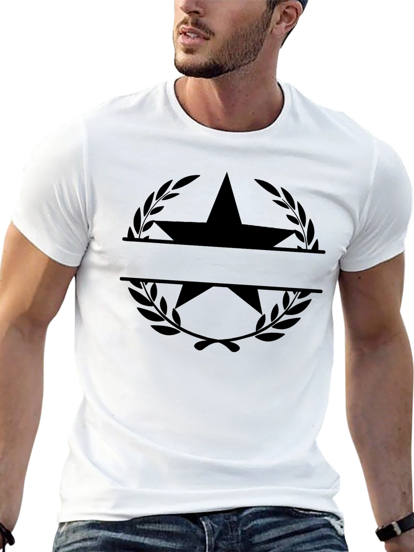 Black Men's Black Graphic Tee - Star & Laurel Wreath view 13