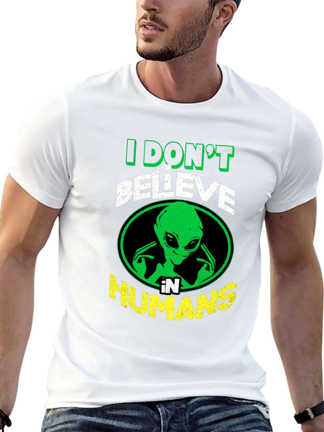 Black I Don't Believe in Humans Alien Graphic T-Shirt view 13