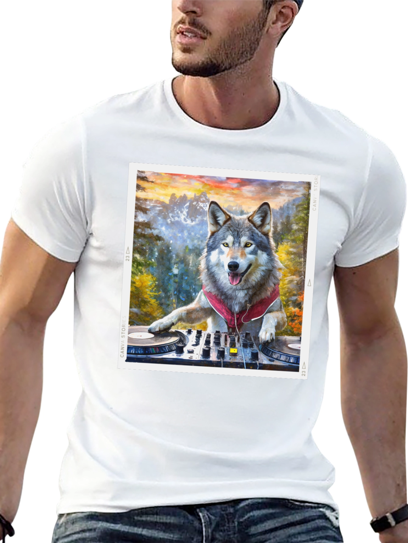 Black DJ Wolf Graphic Tee - Music Lover's T-Shirt view 13