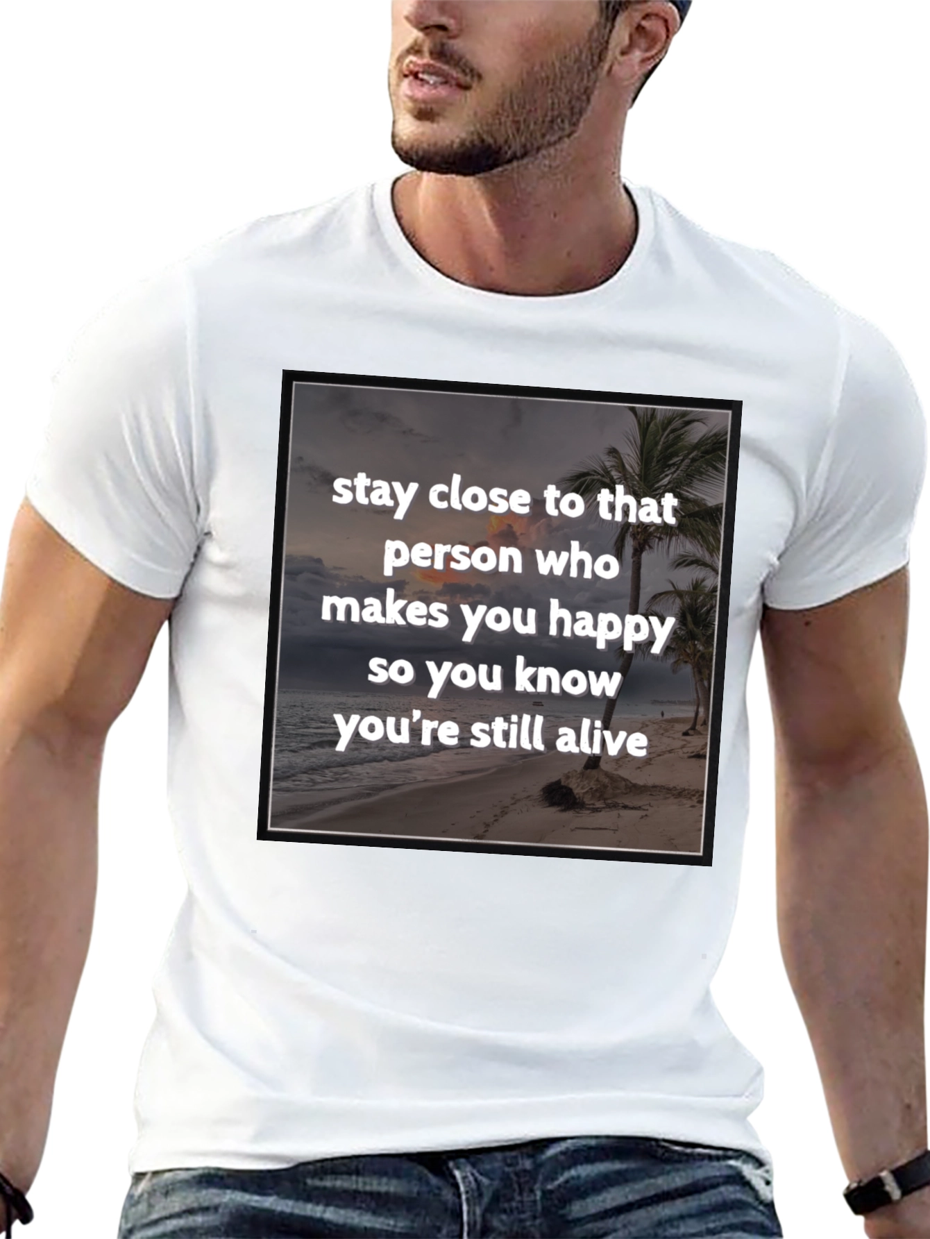 Black Inspirational Beach T-Shirt: Stay Close to Happiness view 13