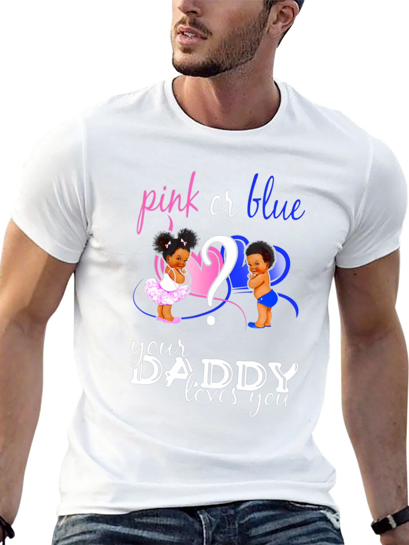 Black Pink or Blue Gender Reveal Daddy T-Shirt view 13