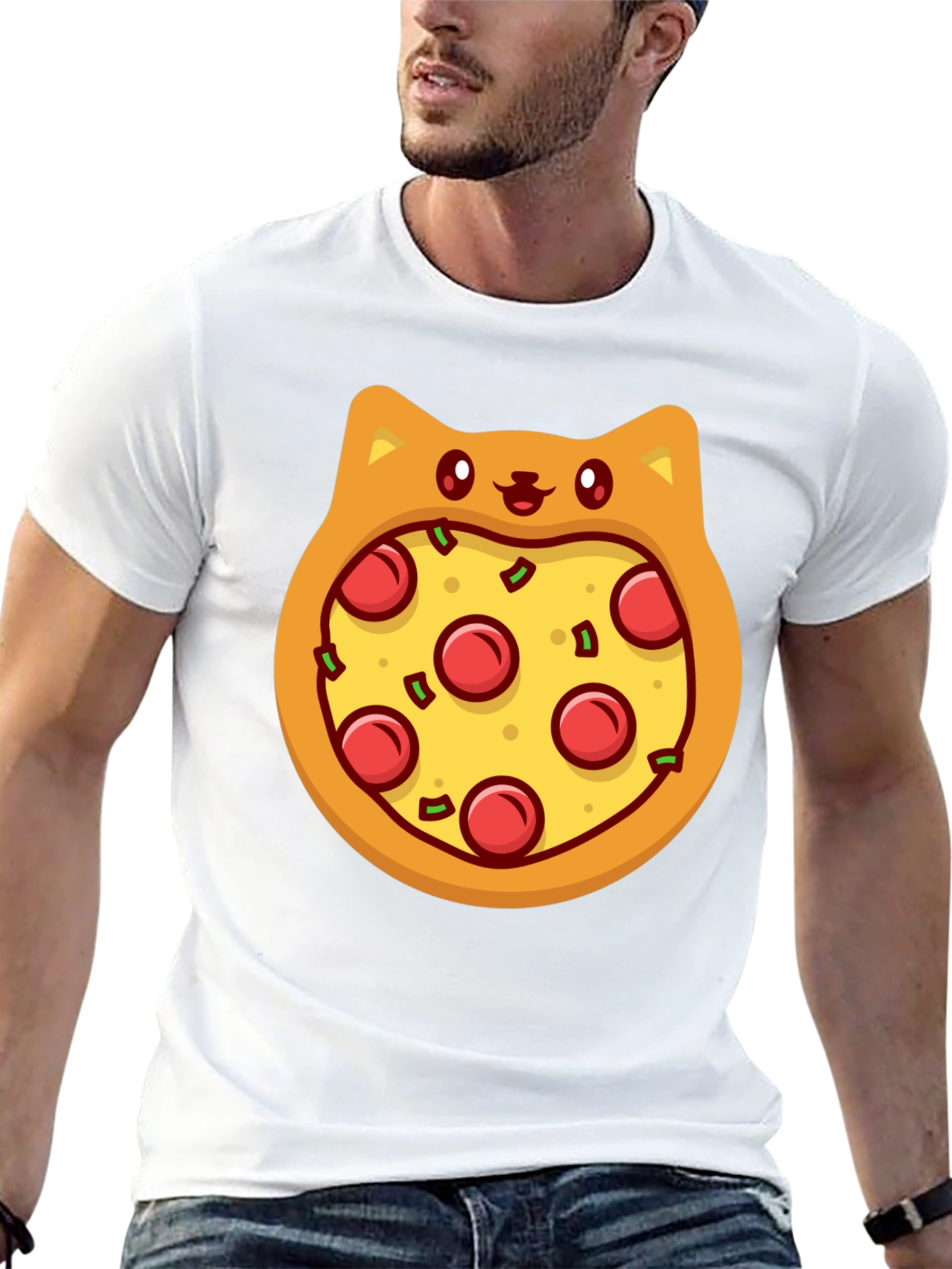 Black Pizza Cat T-Shirt - Novelty Graphic Tee view 13