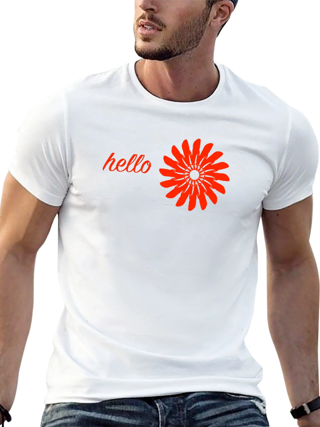 Black Black T-Shirt with 'Hello' and Flower Design view 13