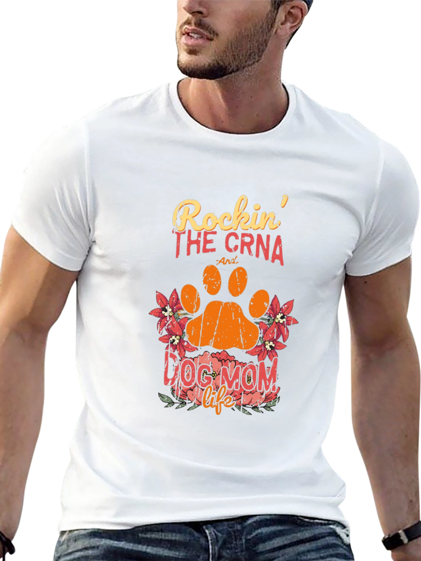 Black Rockin' The CRNA Dog Mom Life Black T-Shirt view 13