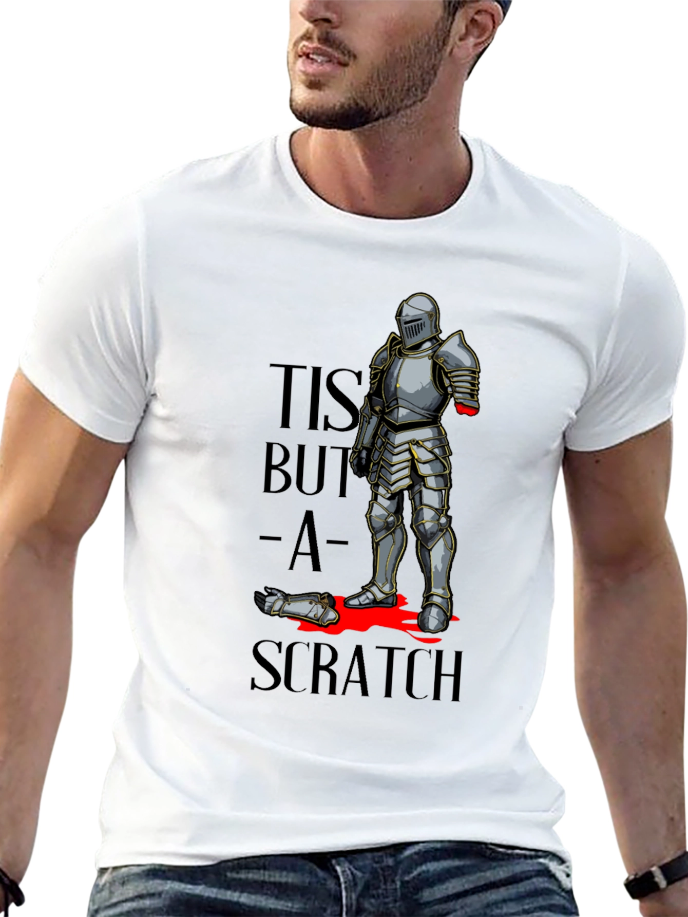 Black Tis But a Scratch T-Shirt - Funny Knight Humor Tee view 13