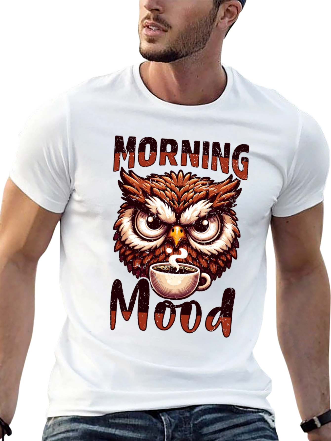 Black Morning Mood Owl T-Shirt - Coffee Lover Apparel view 13