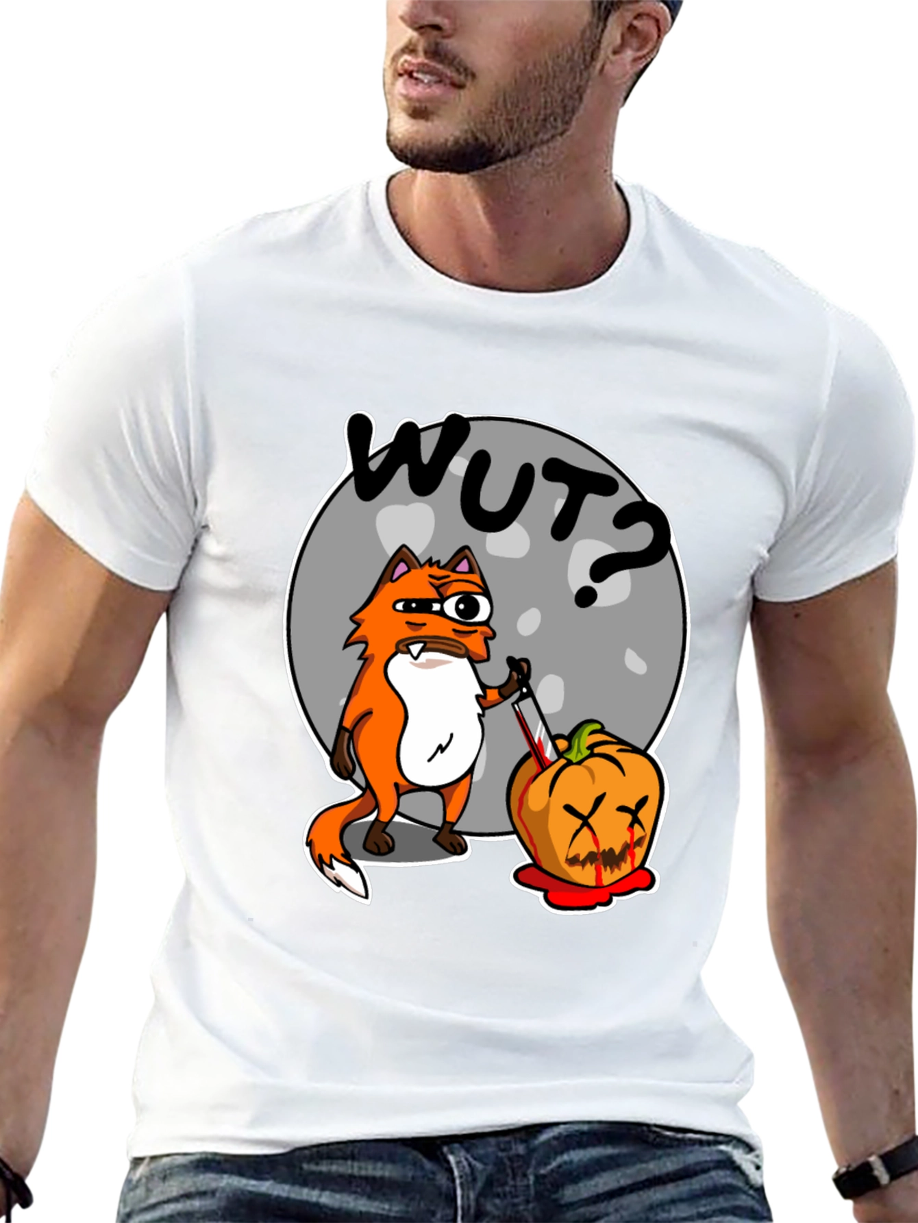 Black WUT Fox Pumpkin Graphic T-Shirt view 13