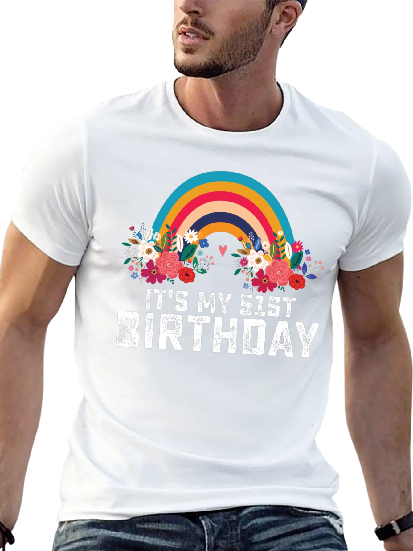 Black It's My 51st Birthday Rainbow Floral T-Shirt view 13