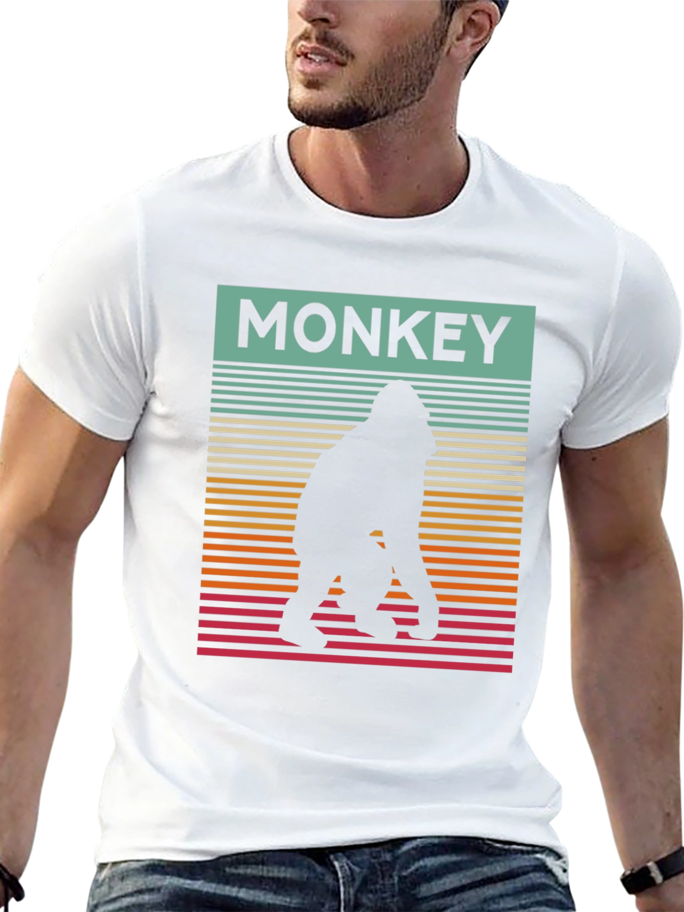 Black Retro Monkey Silhouette Graphic Tee - Cool Casual Wear view 13