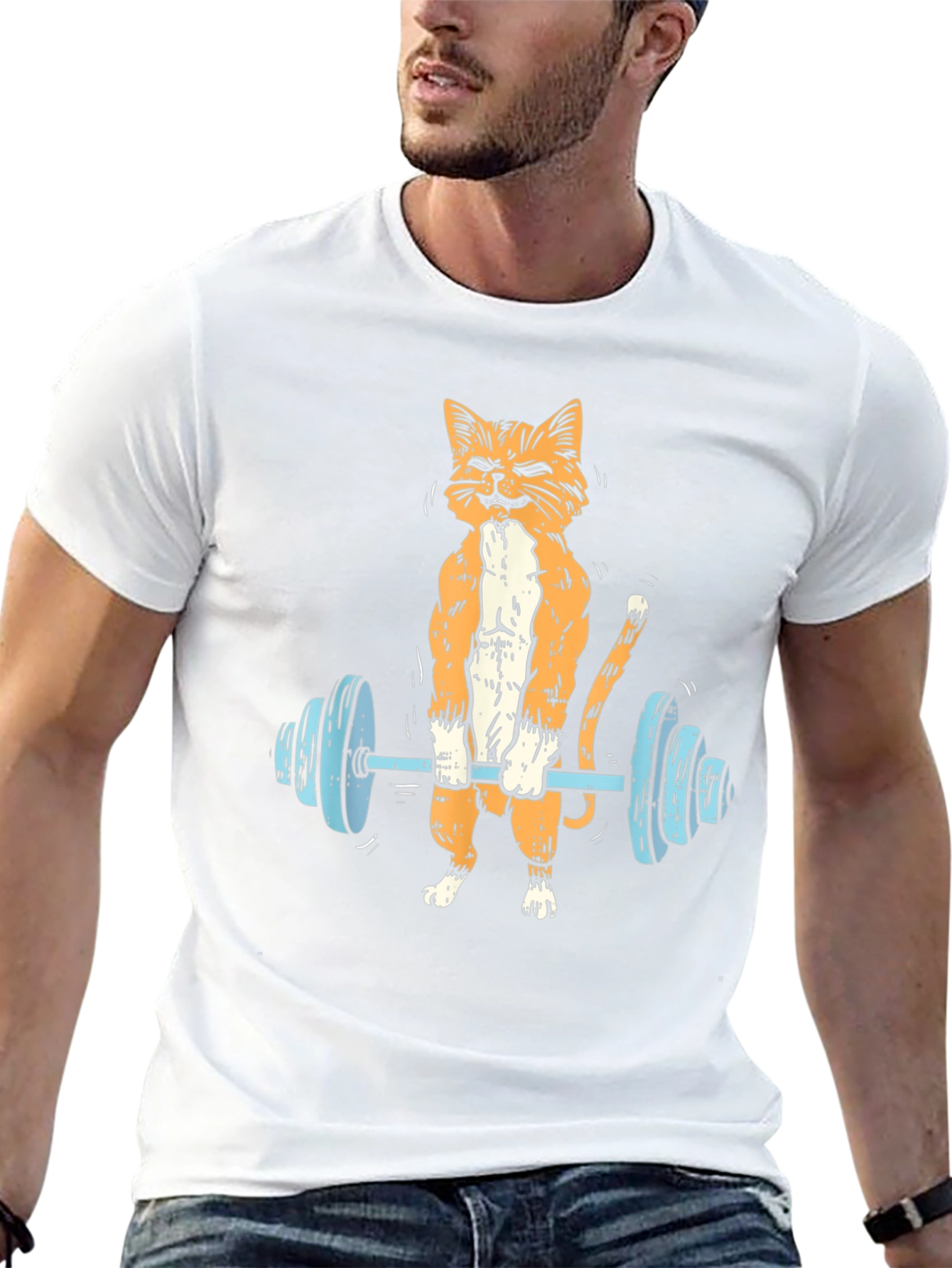 Black Weightlifting Cat Graphic Tee - Black view 13