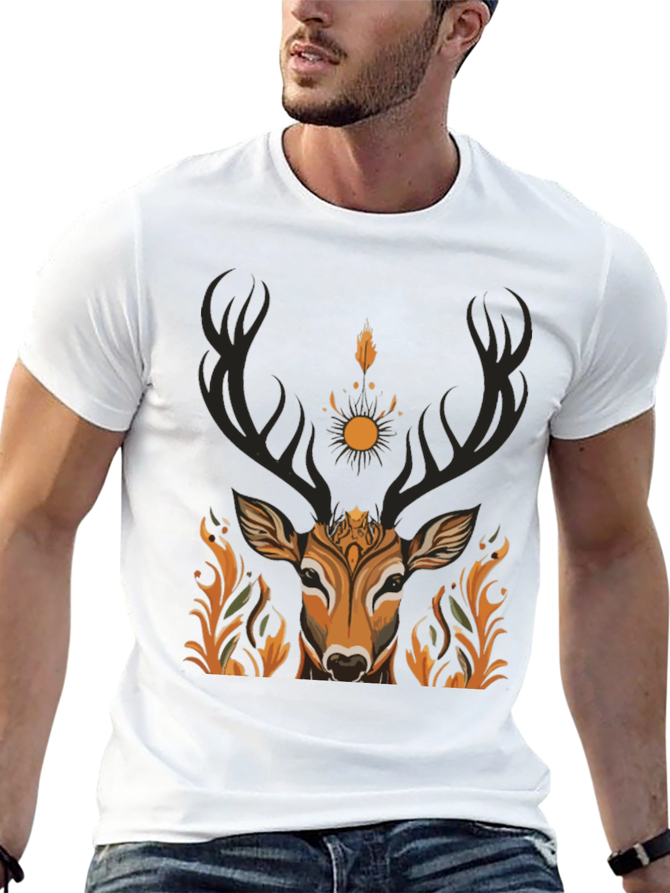 Black Mystic Deer Graphic Tee - Nature Inspired Design view 13