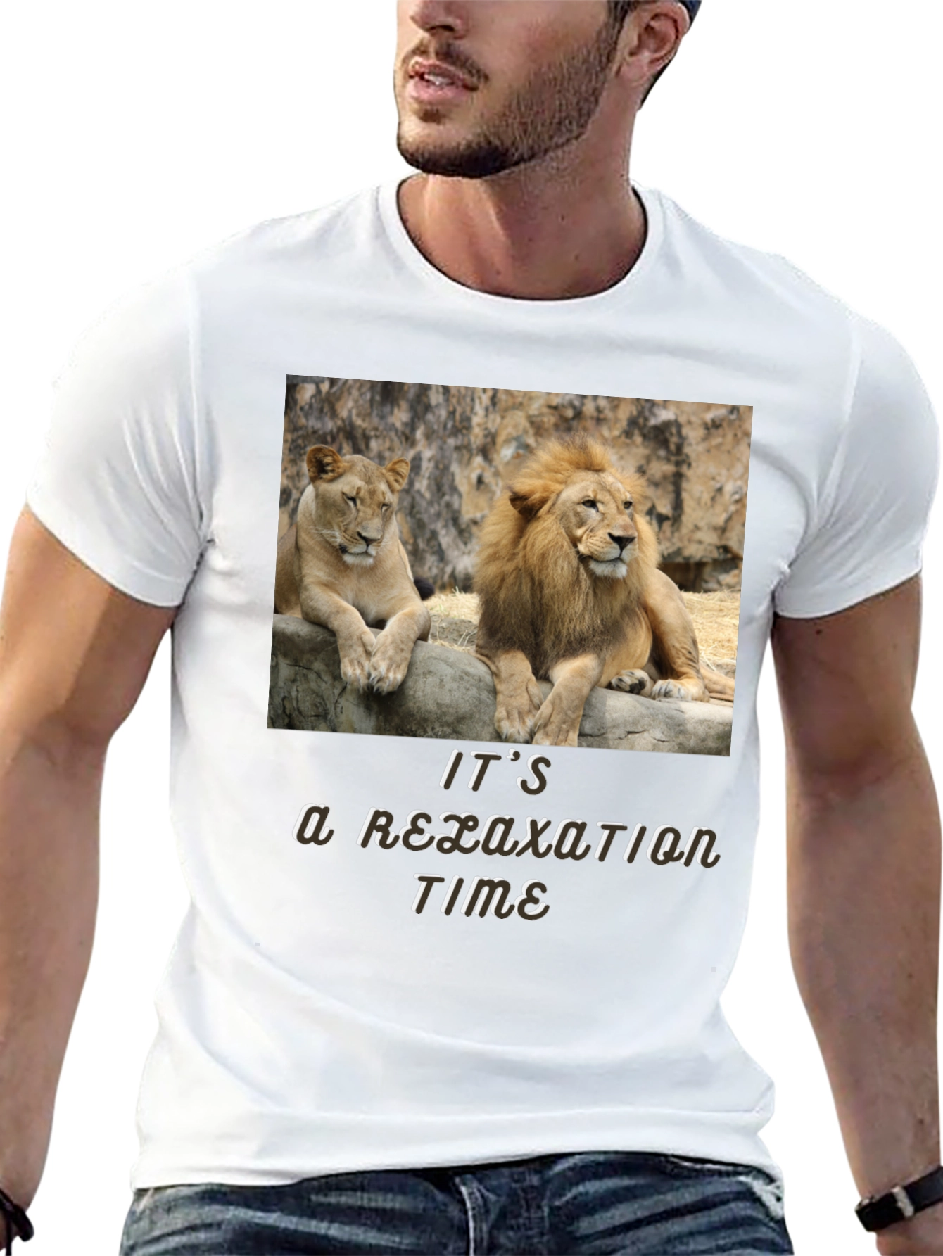 Black Relaxation Time Lion Couple Graphic T-Shirt view 13