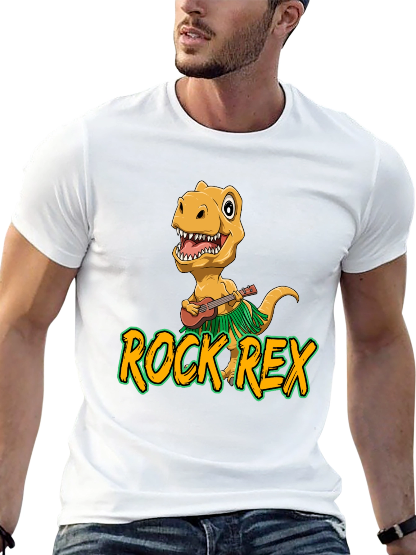 Black Rock Rex T-Shirt - Dinosaur Ukulele Design view 13