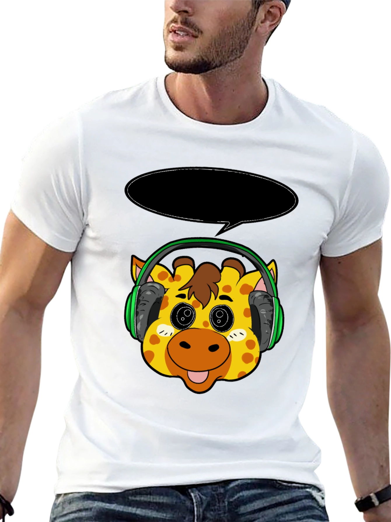 Black Giraffe Headphone T-Shirt - Cartoon Style view 13