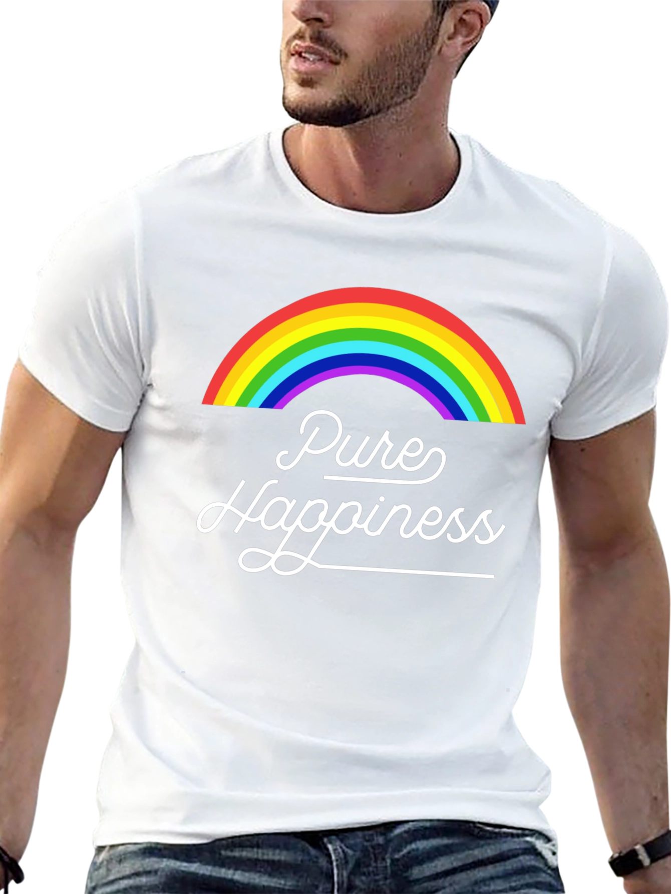 Black Pure Happiness Rainbow Graphic Tee - Black view 13