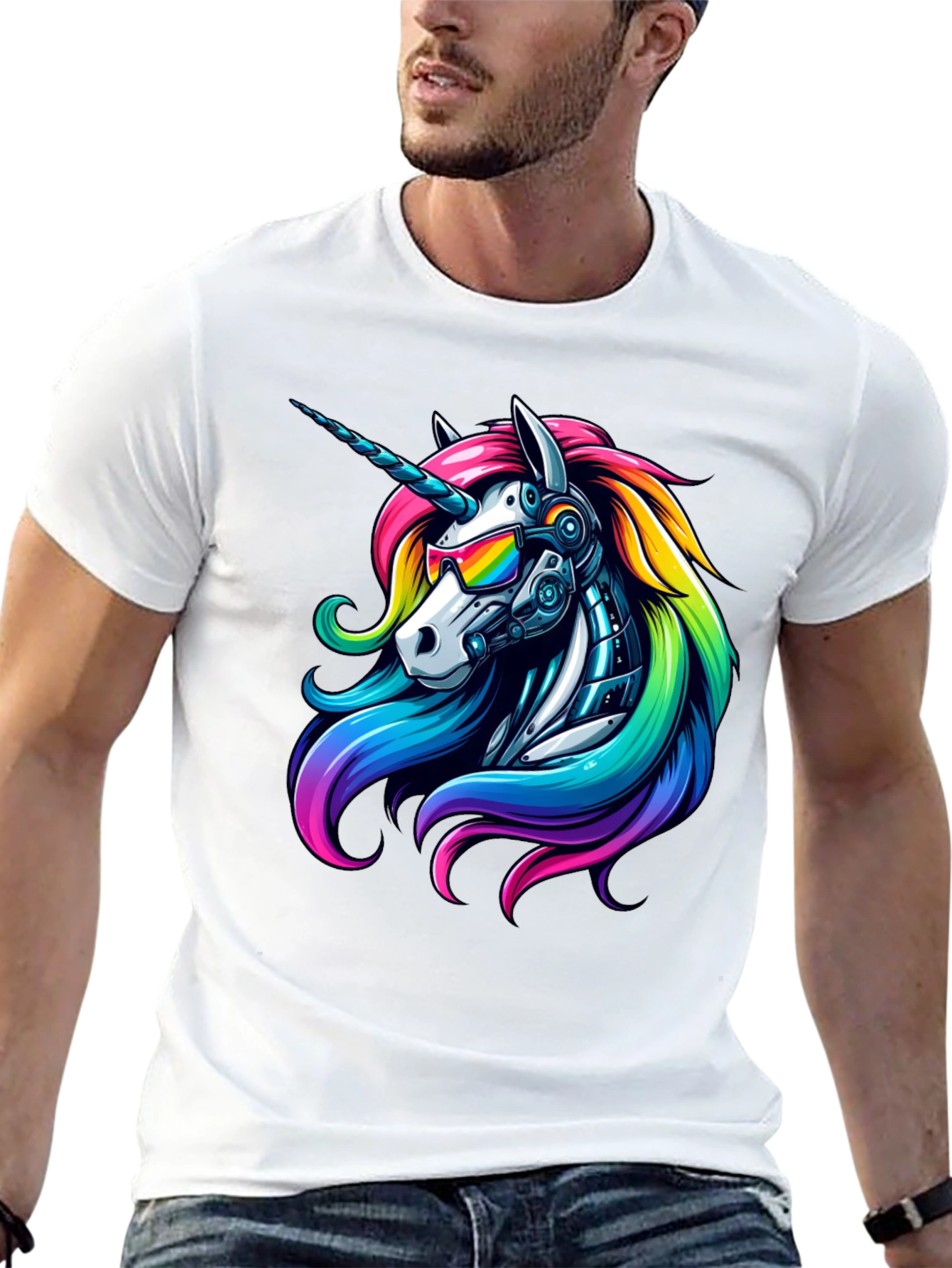 Black Cyberpunk Unicorn Graphic Tee view 13
