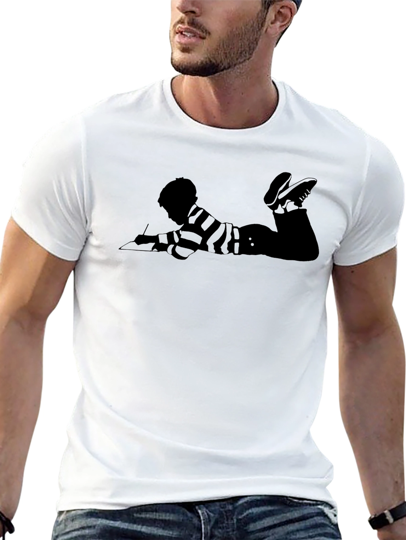 Black Striped Writer Tee - Black Cotton Casual T-Shirt view 13