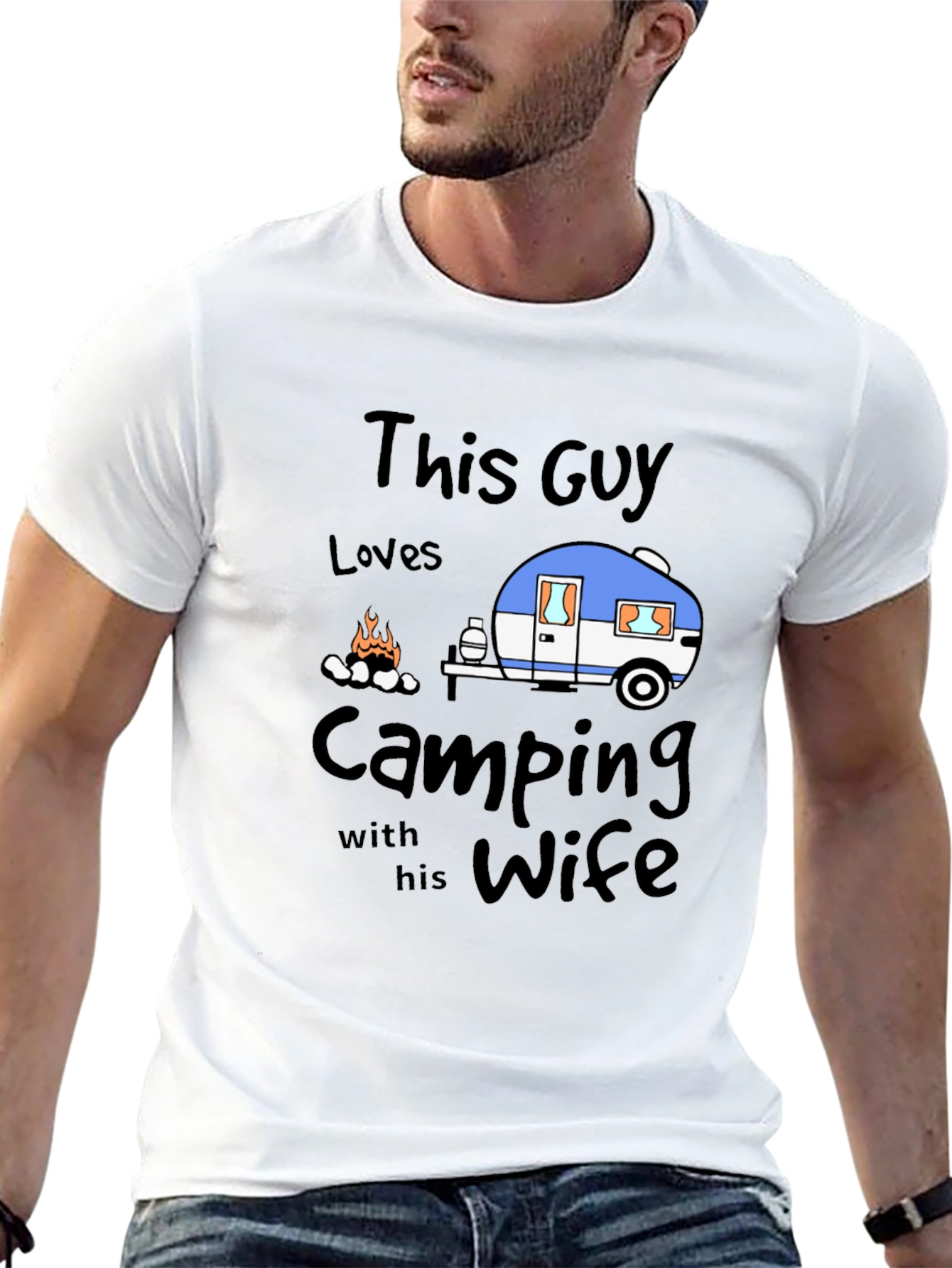 Black Camping with Wife Black T-Shirt view 13