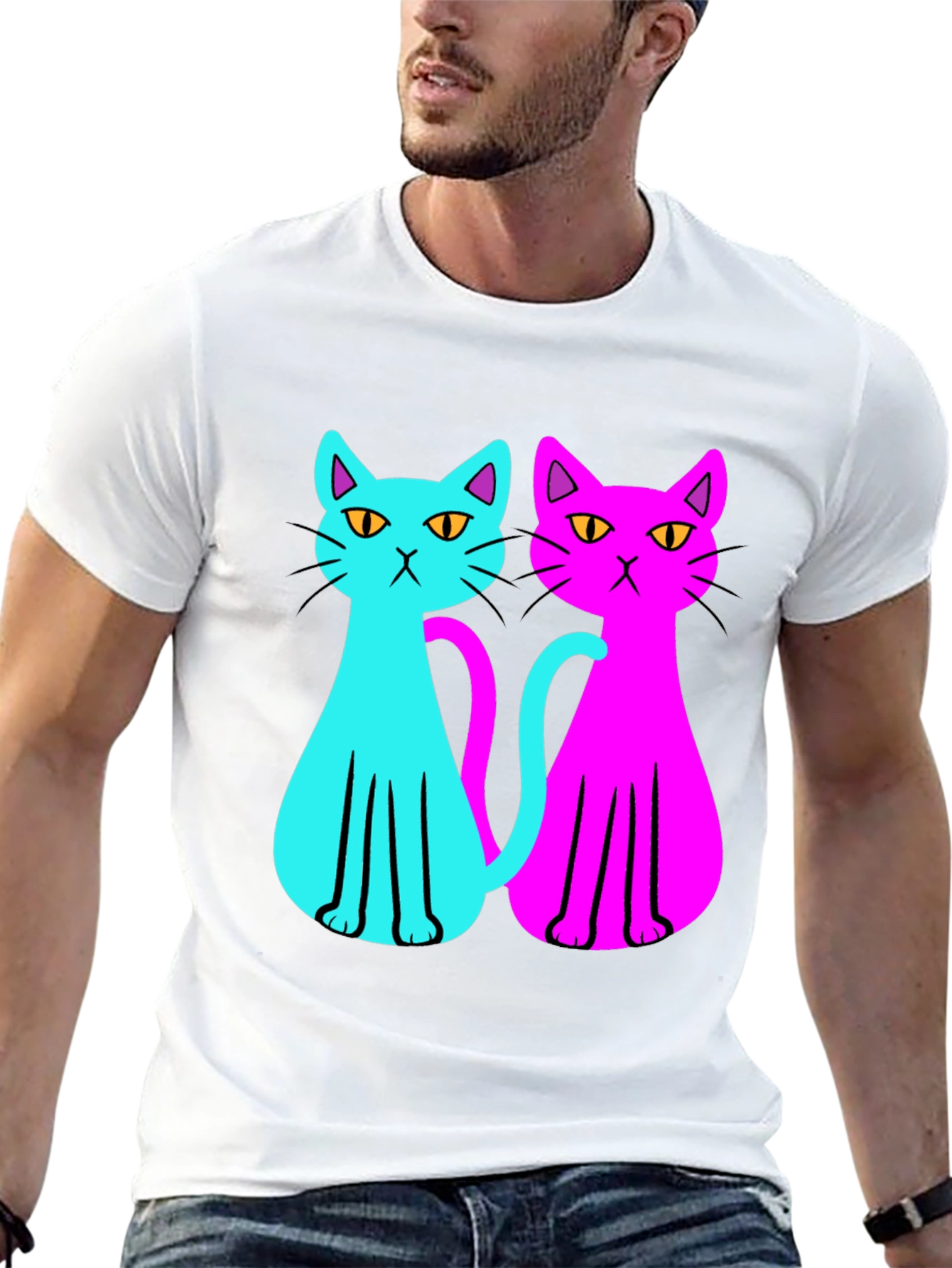 Black Cool Cat Tee: Neon Style view 13