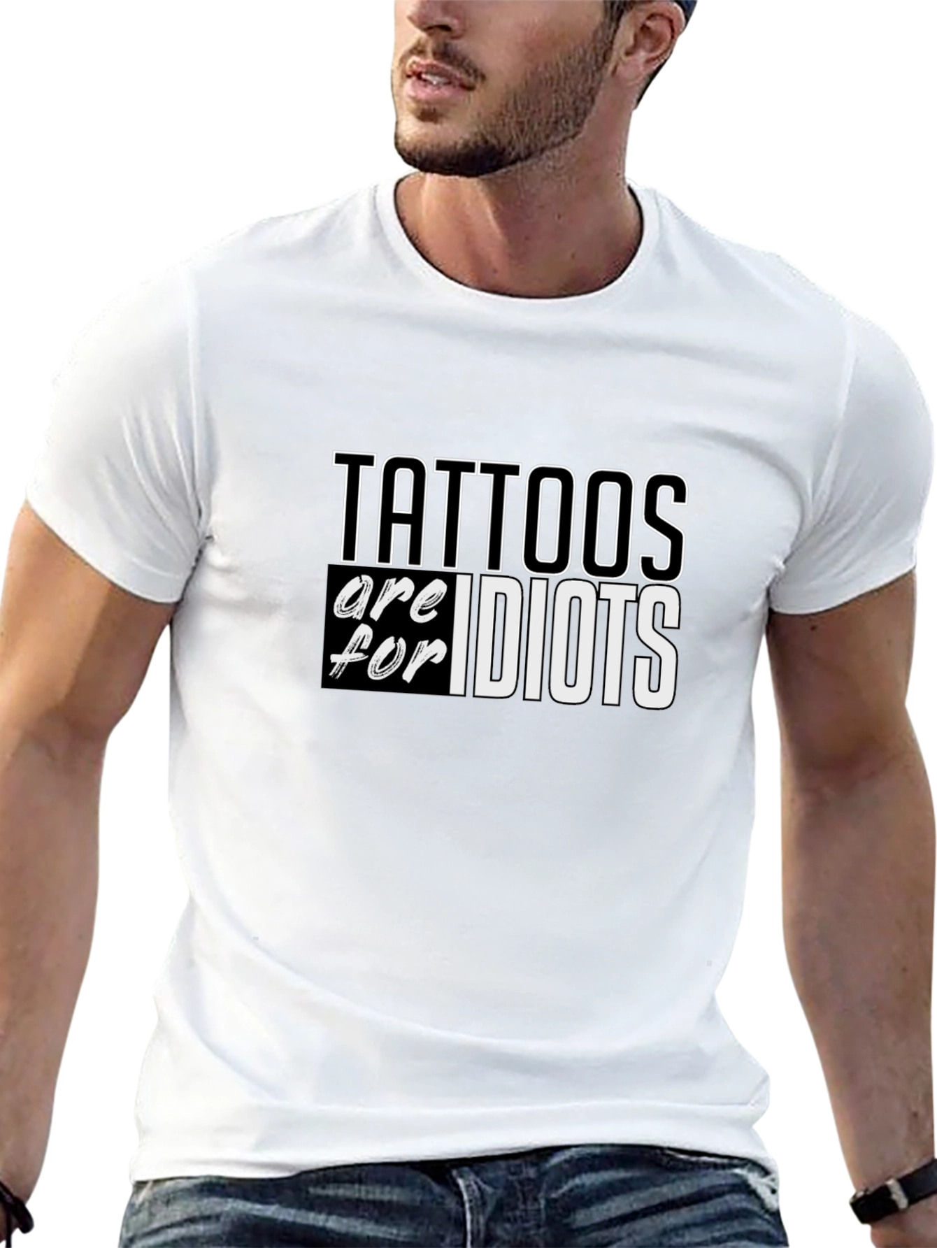 Black Tattoos Are For Idiots Slogan Tee - Black view 13