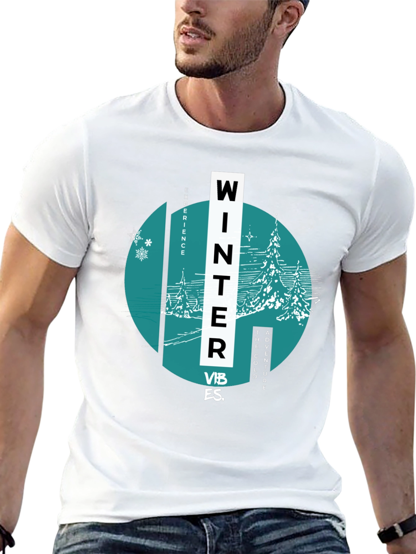Black Winter Vibes Graphic Tee - Black Cotton Blend view 13