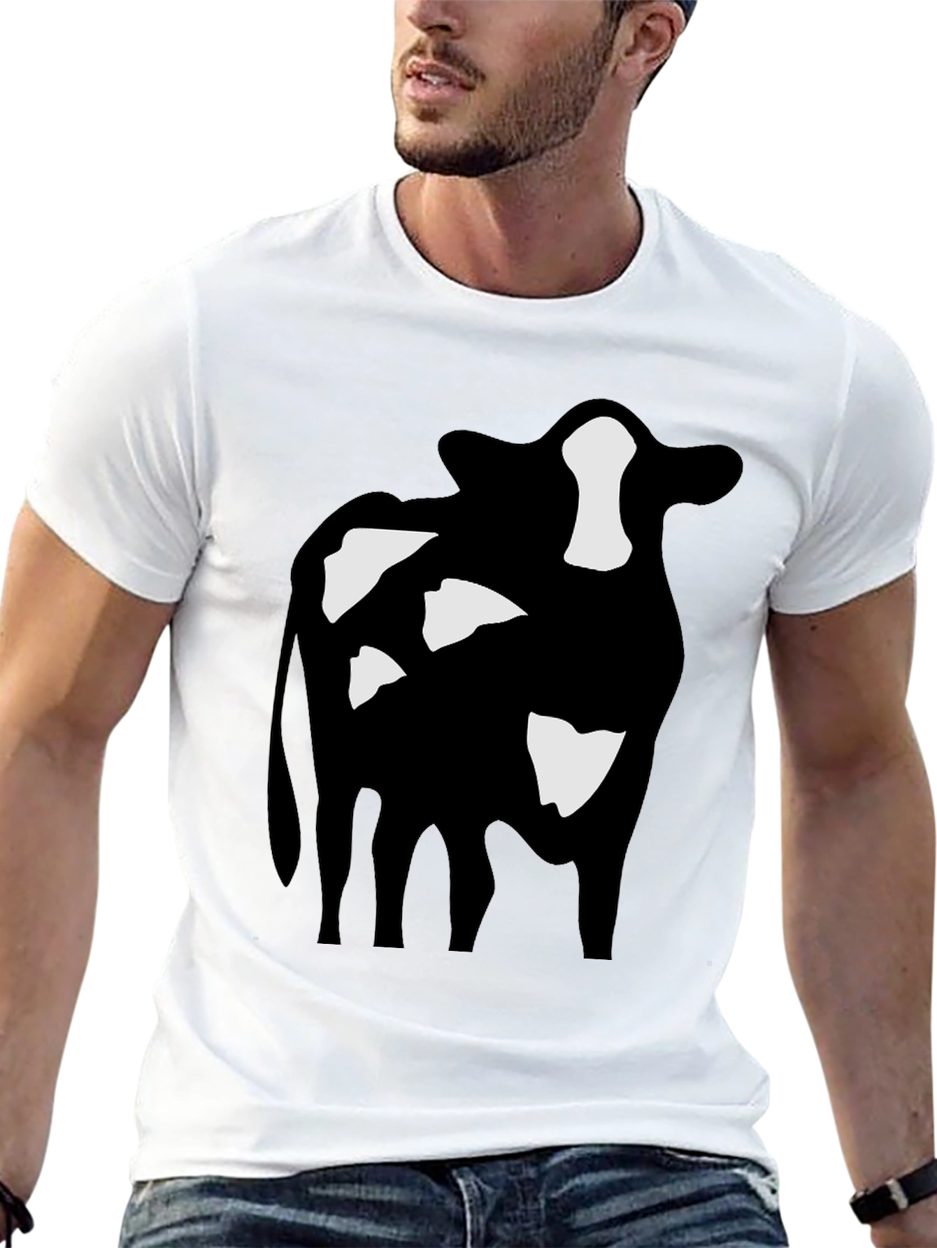 Black Cow Print Black T-Shirt view 13