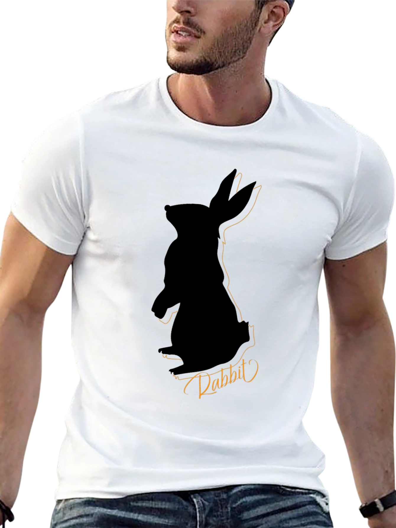 Black Men's Black Rabbit Silhouette Graphic Tee view 13