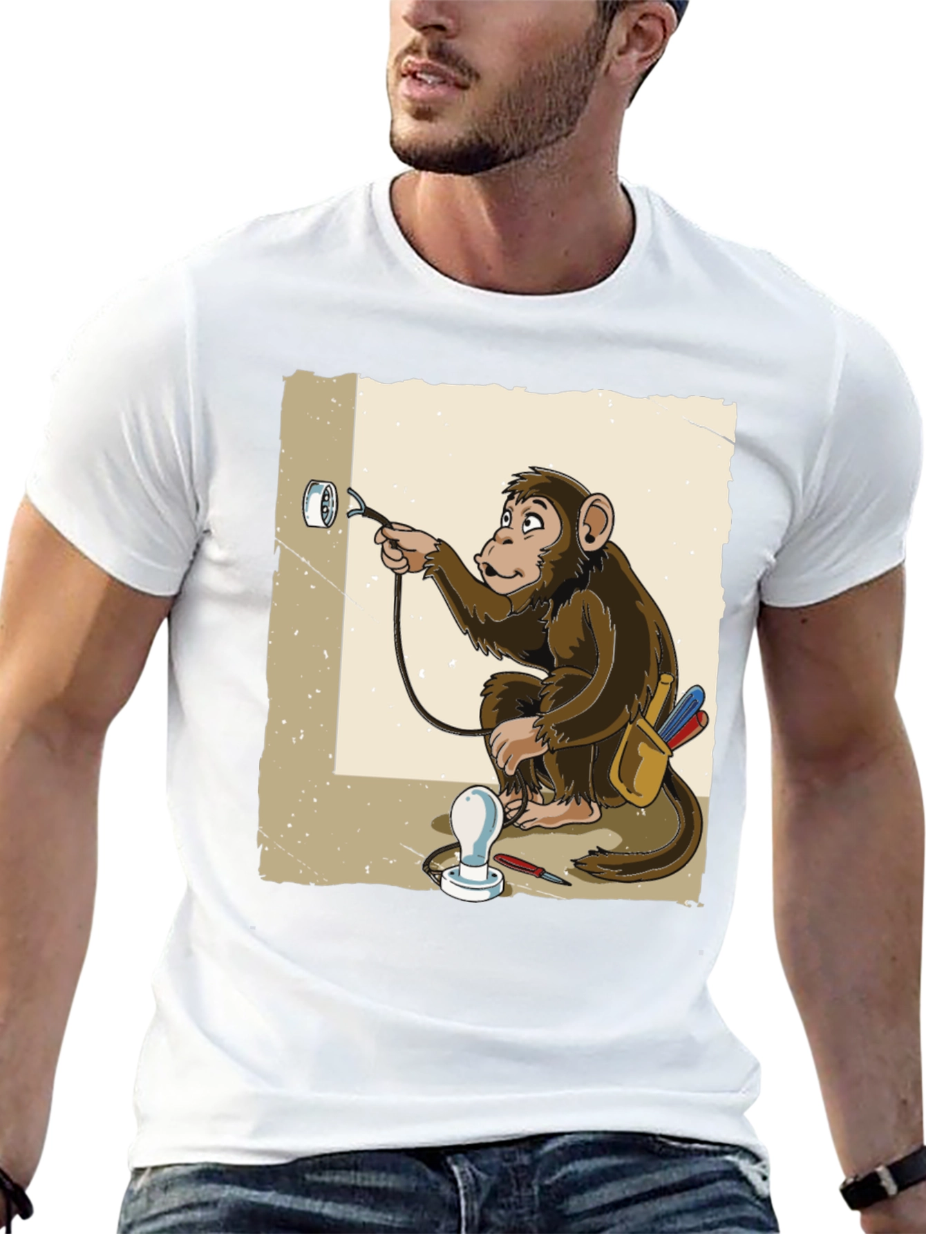 Black Electrician Monkey Graphic T-Shirt view 13
