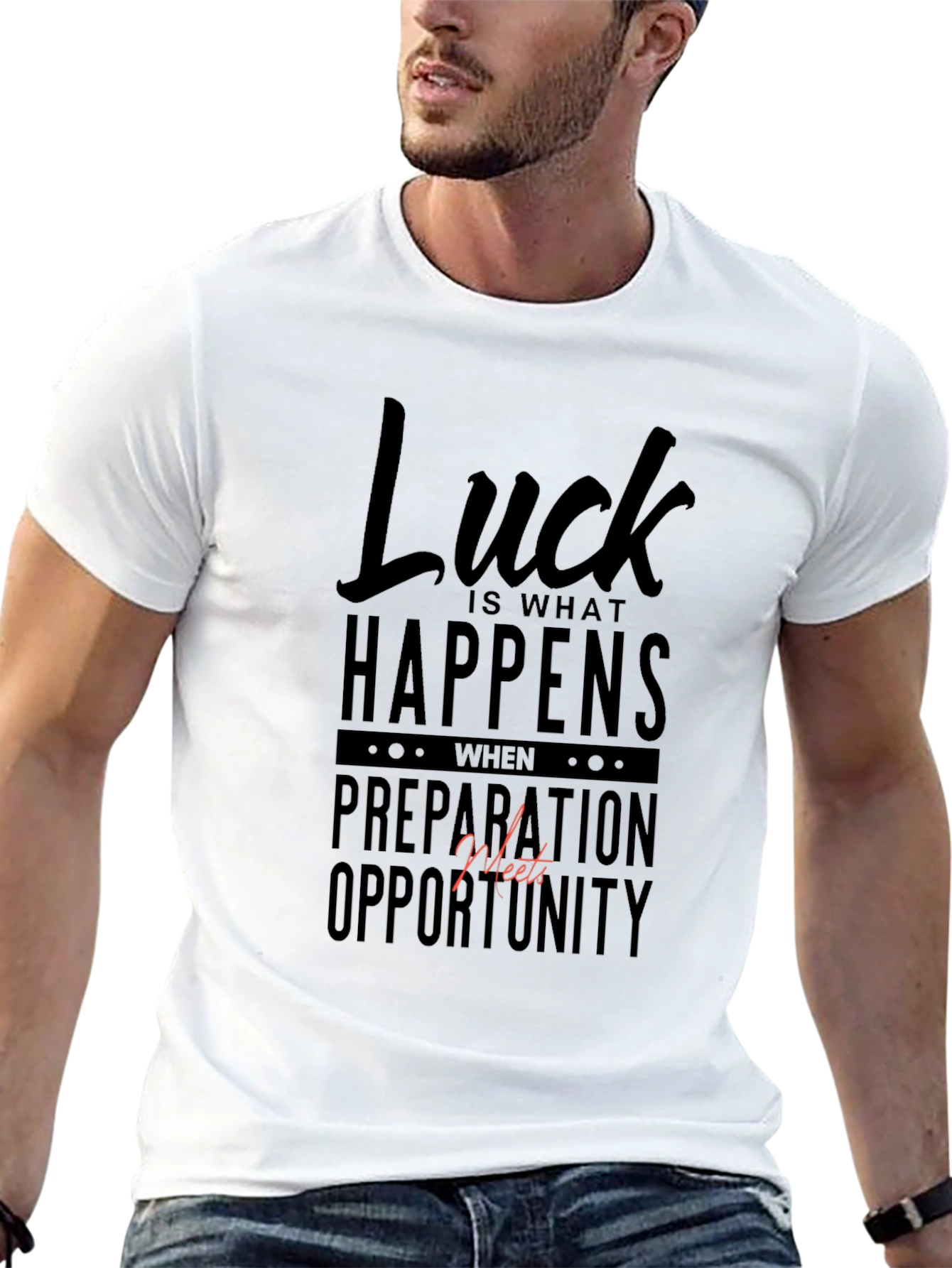 Black Luck Happens Black Graphic Tee view 13