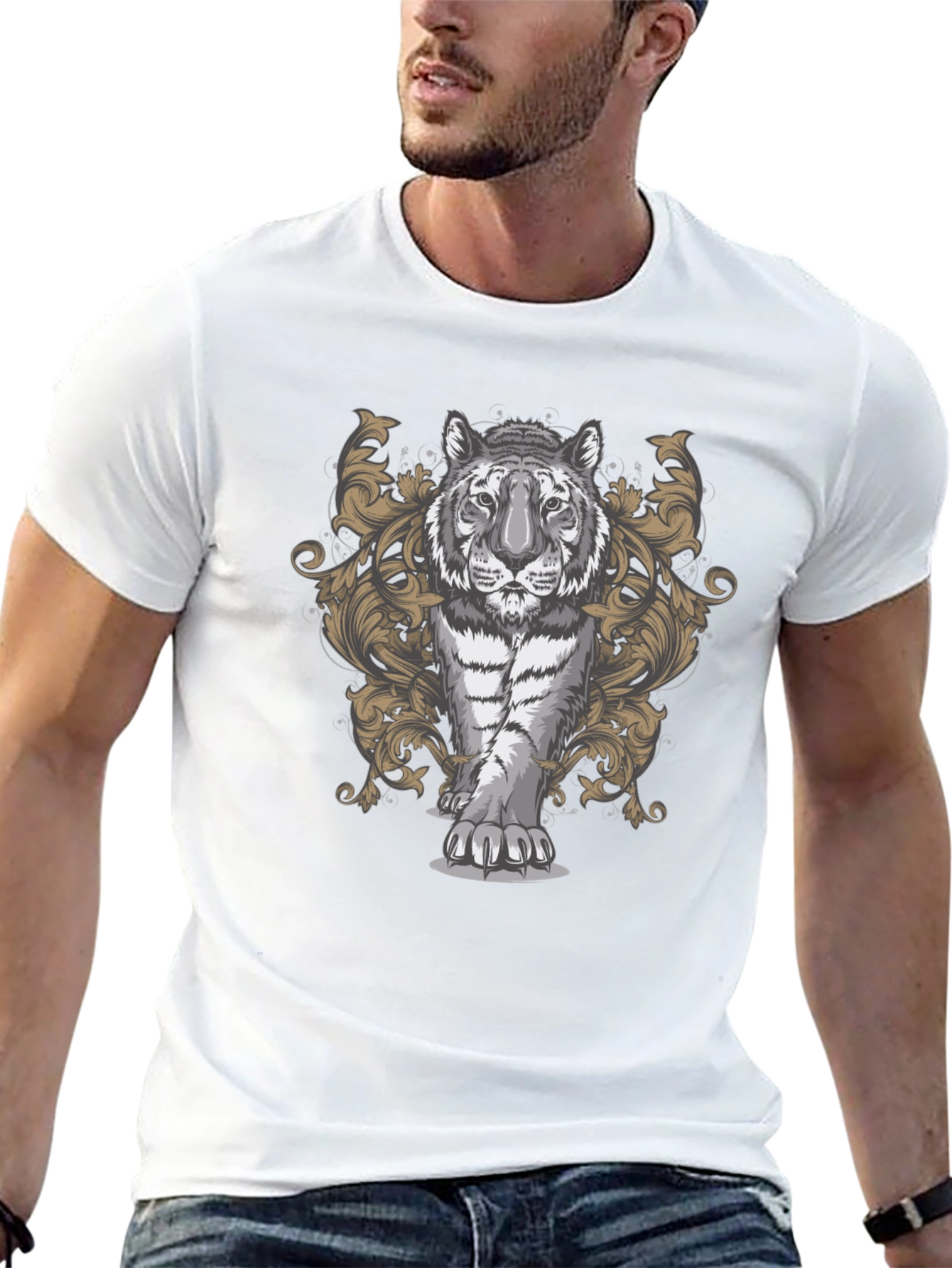 Black Tiger Graphic Print Men's Black T-Shirt view 13