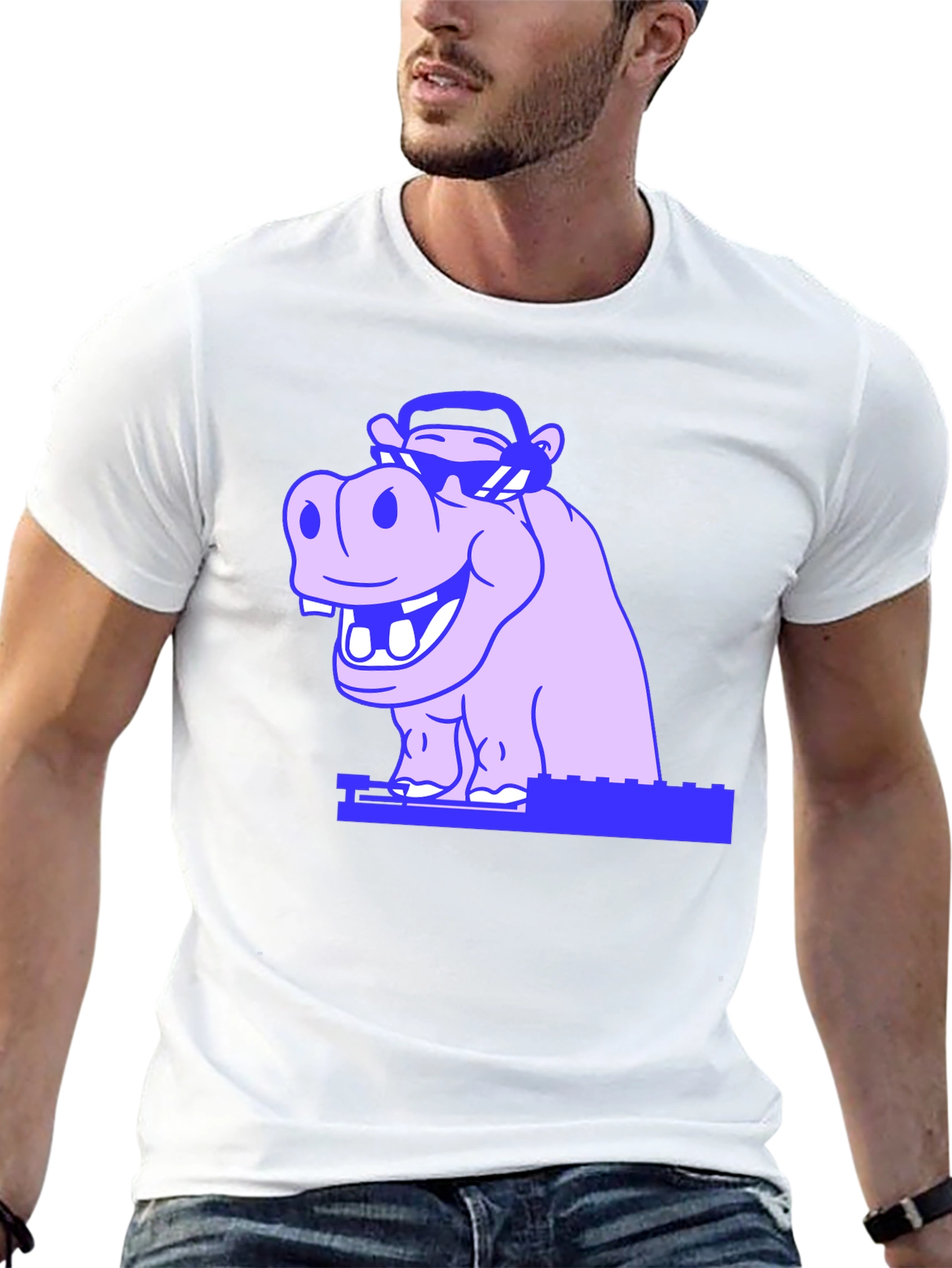 Black Cool Hippo Graphic Tee - Unisex Black T-Shirt view 13