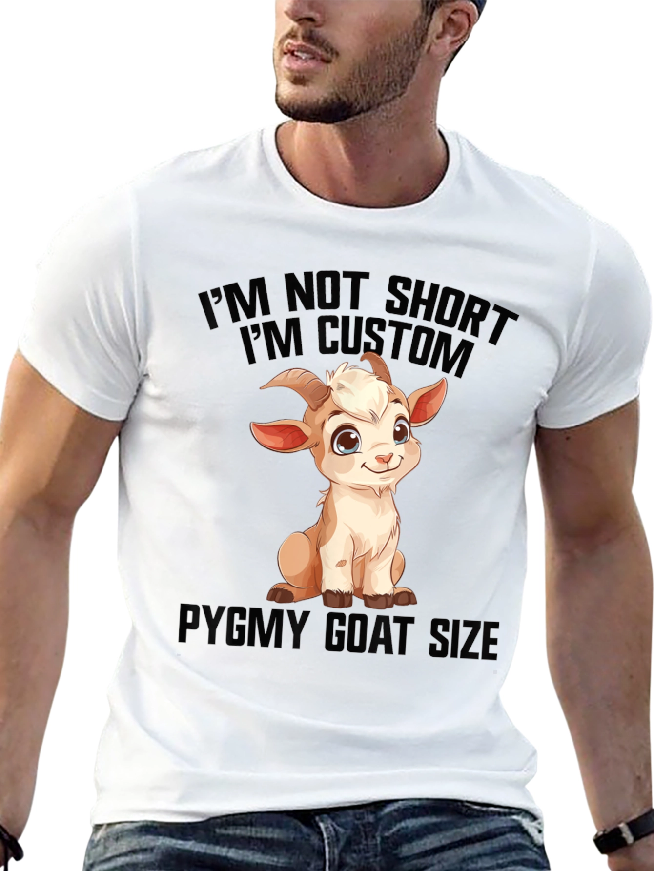 Black Funny Goat T-Shirt - I'm Not Short, I'm Custom! view 13