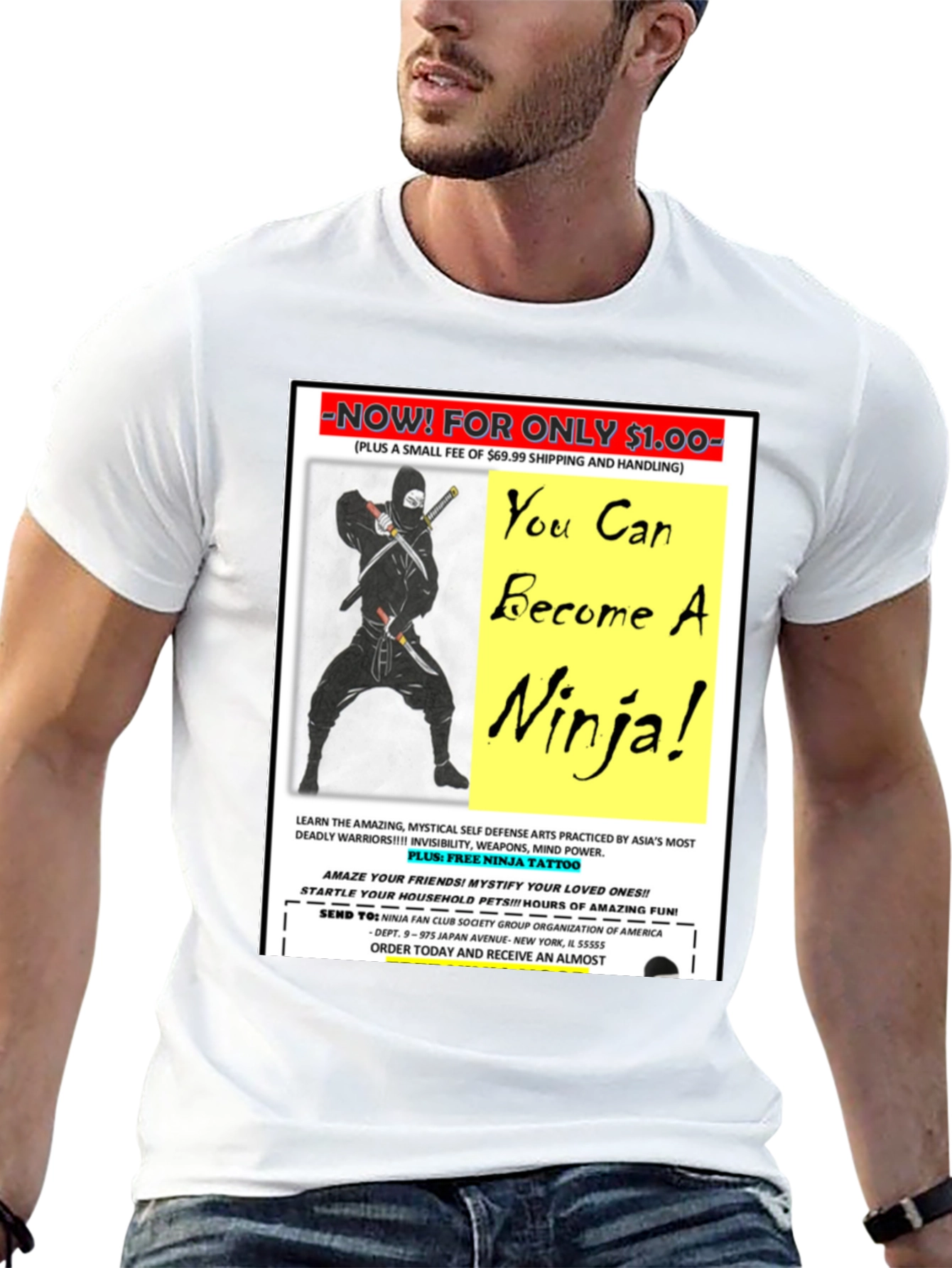 Black Become A Ninja! Novelty Graphic T-Shirt view 13