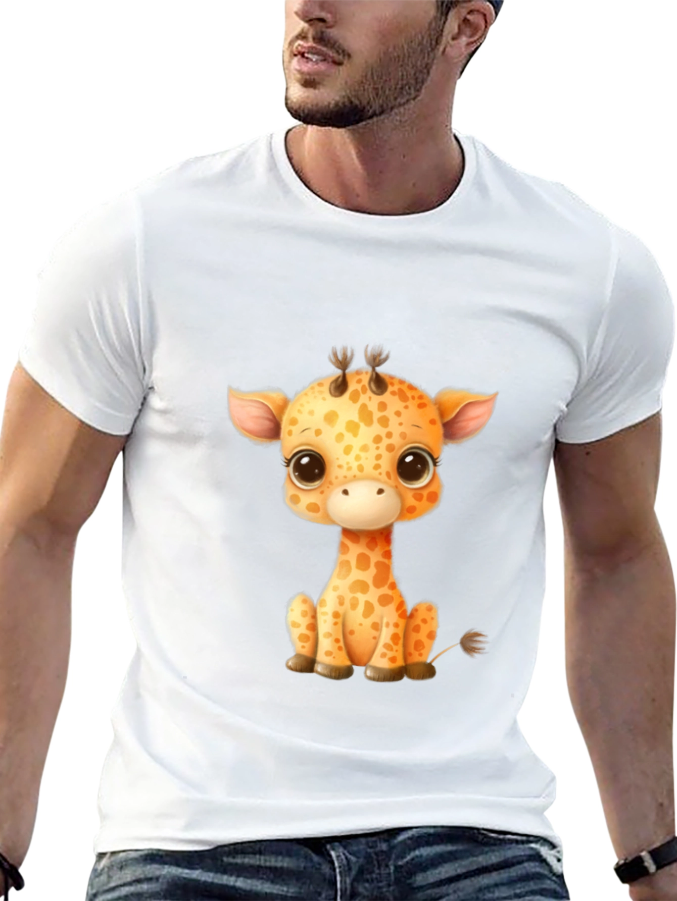 Black Cute Giraffe Graphic T-Shirt - Unisex view 13